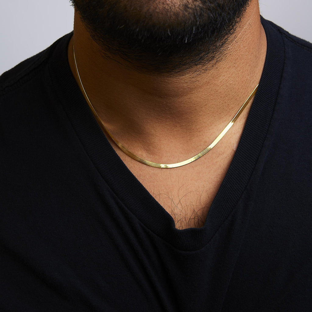 Unisex Solid 14K Gold 2.8mm Imperial Herringbone Chain Necklace - Friggin Jewelry