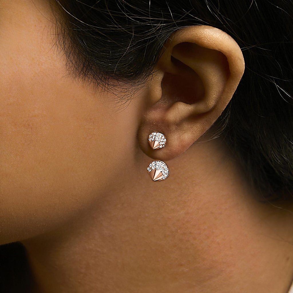Orecchino a bottone a doppio cono con diamanti da 1,00 ct in oro rosa 14 carati (colore GH, purezza SI1-SI2) - Friggin Jewelry