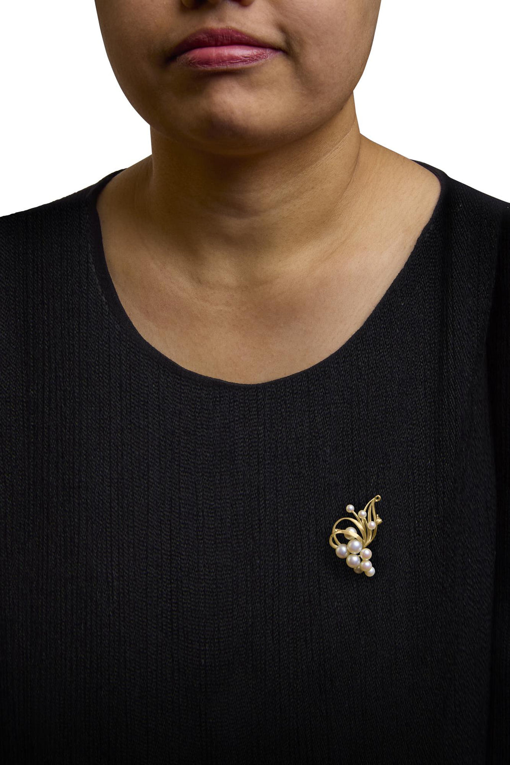 14K Yellow Gold Akoya Cultured Pearl Cluster Swirl Brooch Pin - Friggin Jewelry