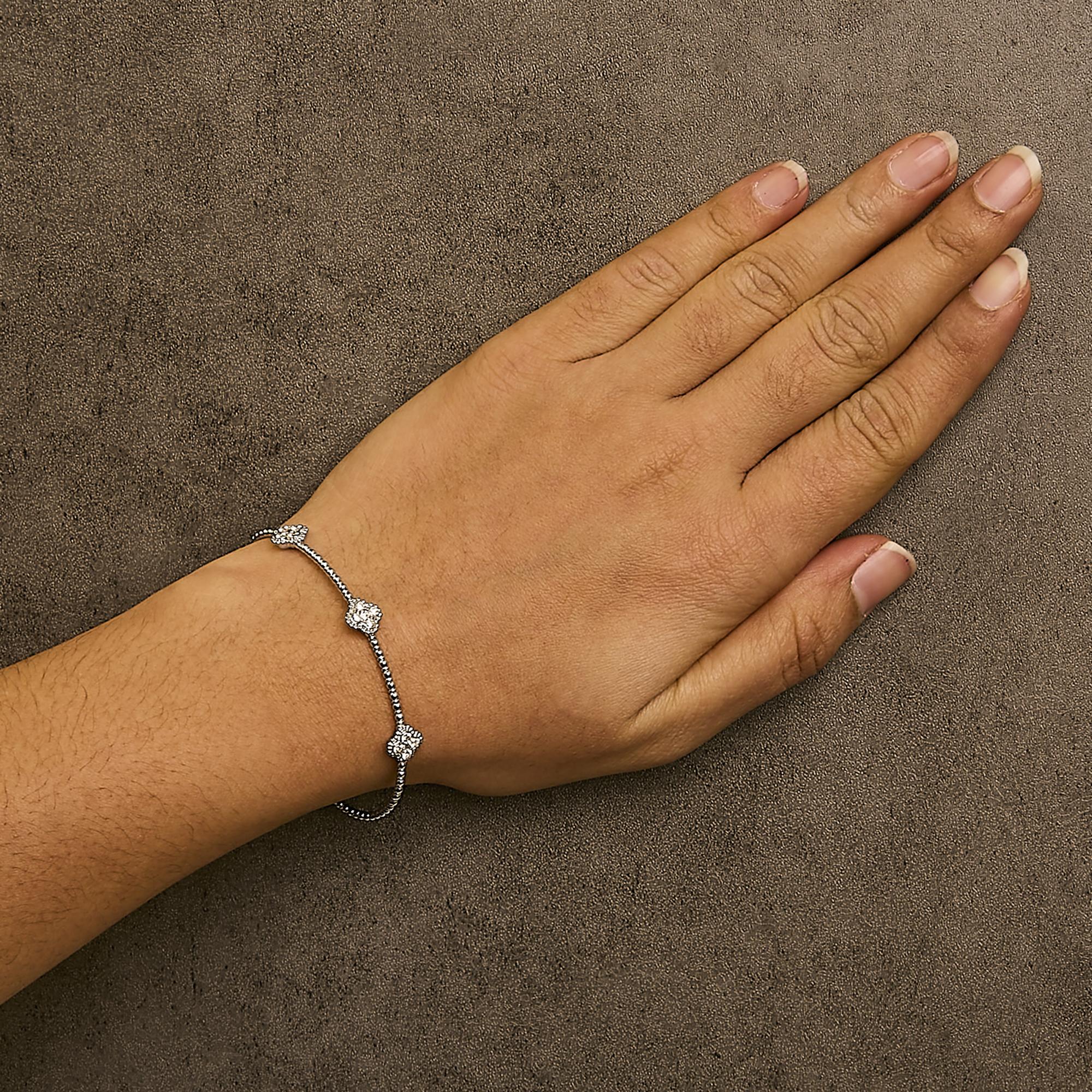 Bracciale rigido in oro bianco 14 carati con diamanti da 1/2 carati, stile quadrifoglio (colore GH, purezza SI1-SI2) - 7,75 pollici - Friggin Jewelry