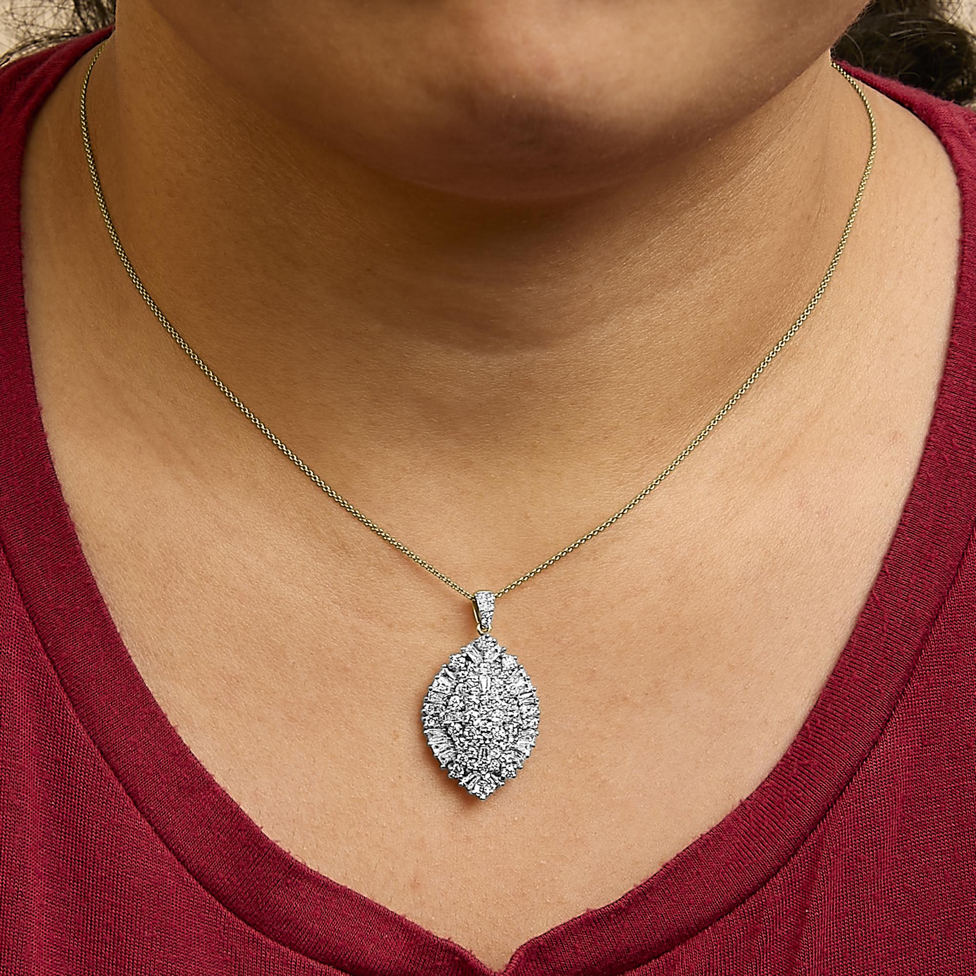 14K White and Yellow Gold 2.00 Cttw Diamond Cluster Pear Shaped Pendant Necklace (G-H Color, SI2-I1 Clarity) -20" Inches - Friggin Jewelry Premium