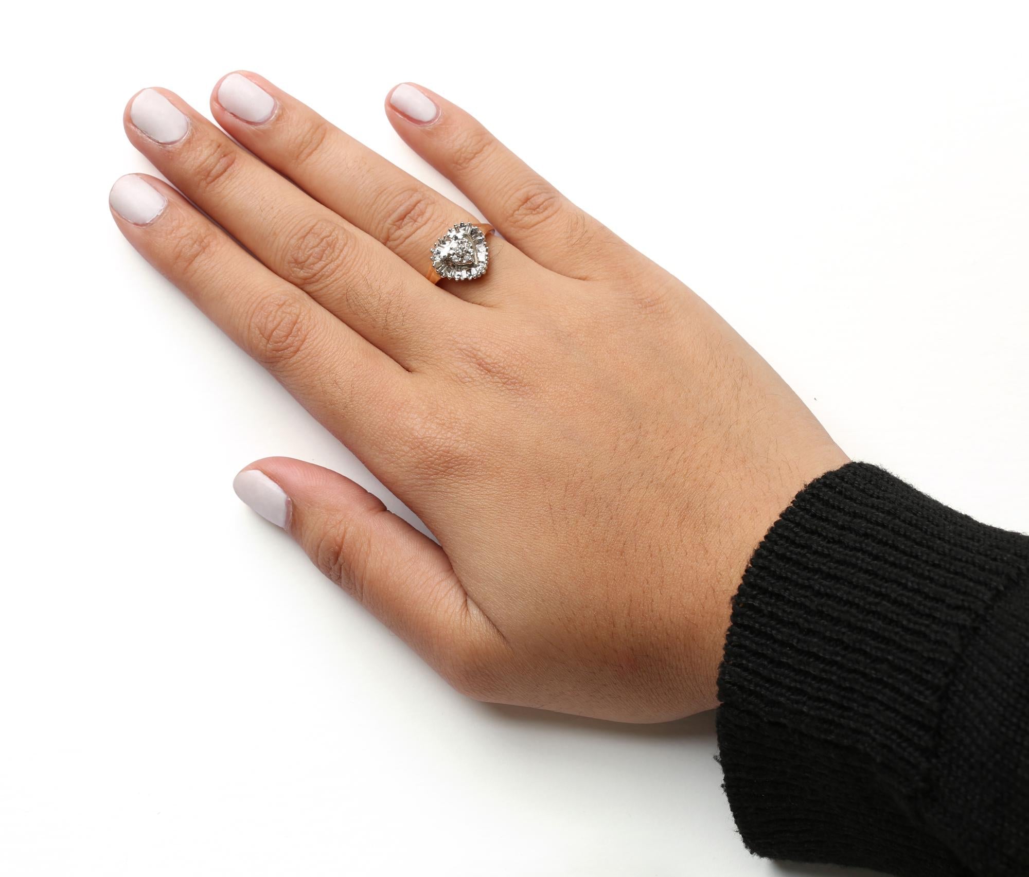 10K Yellow Gold 1/4 Cttw Round and Baguette cut Diamond Heart Shape Ballerina Ring (H-I Color, I1-I2 Clarity) - Friggin Jewelry