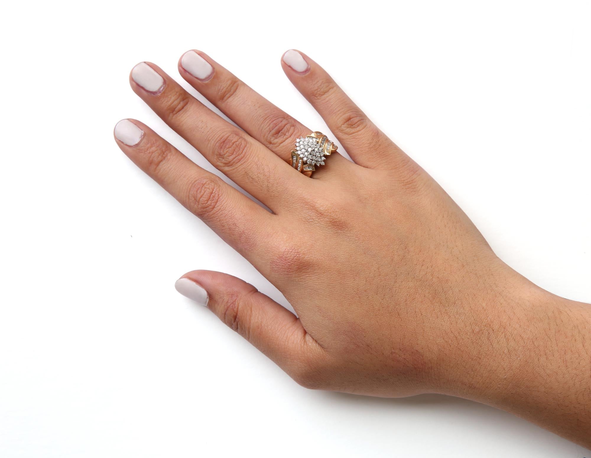 10K Yellow Gold 1 Cttw Diamond Pear Shaped Cluster  Cluster Cocktail Ring (H-I Color, I2-I3 Clarity) - Friggin Jewelry
