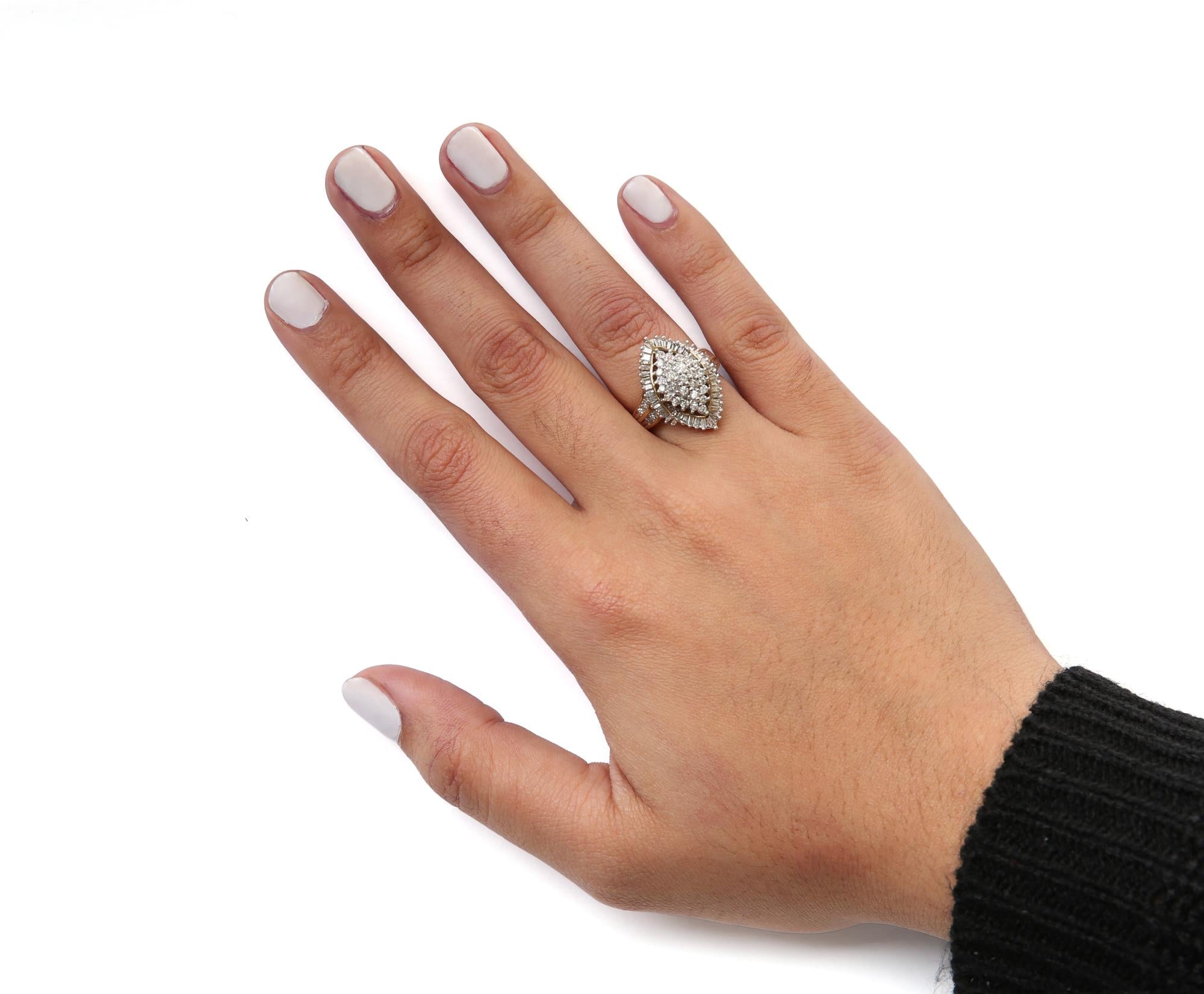 10K Yellow Gold 1.0 Cttw Round and Baguette-Cut Diamond Cluster Ring (I-J Color, SI2-I1 Clarity) - Friggin Jewelry