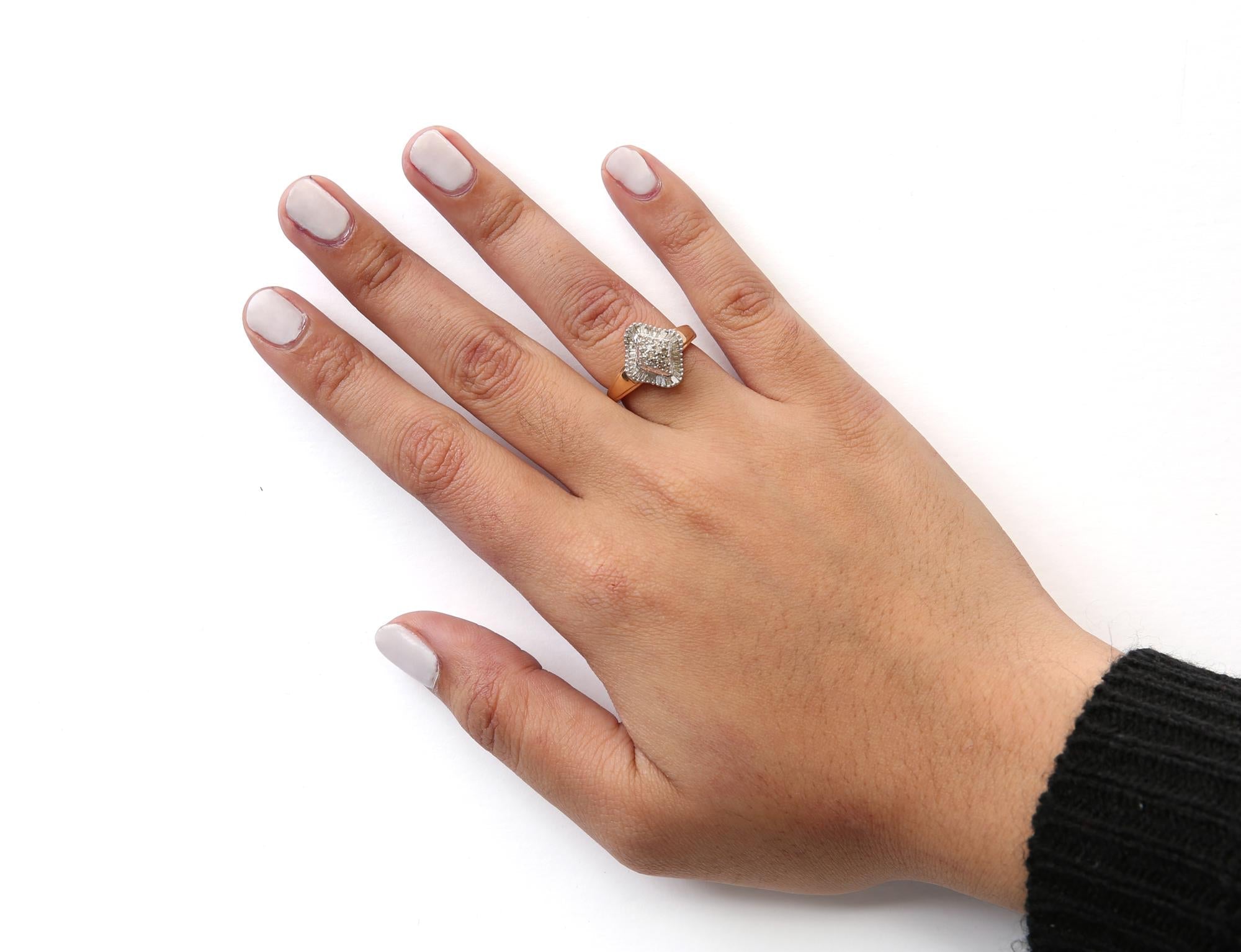 10K Yellow Gold 1/2 Cttw Round And Baguette-cut Diamond Rhombus Head and Halo Ring (I-J Color, I1-I2 Clarity) - Friggin Jewelry