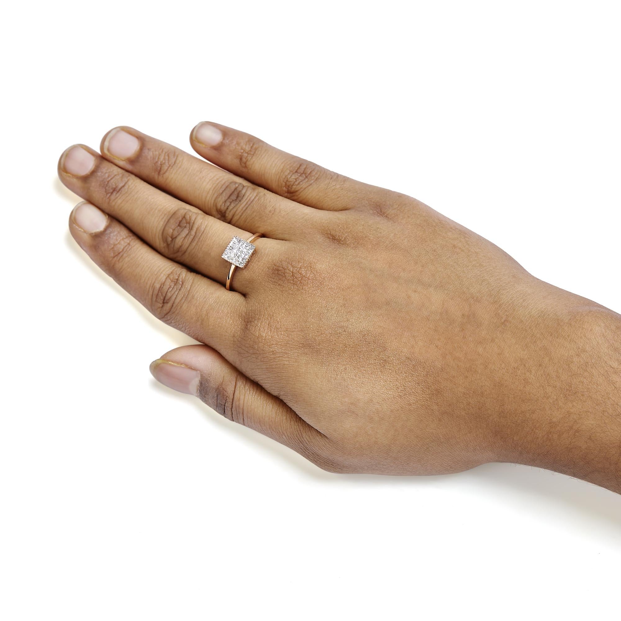 10K Rose Gold 1/3 Cttw Invisible Set Princess Cut Diamond Composite Square Shape Ring (H-I color, I1-I2 clarity) - Friggin Jewelry