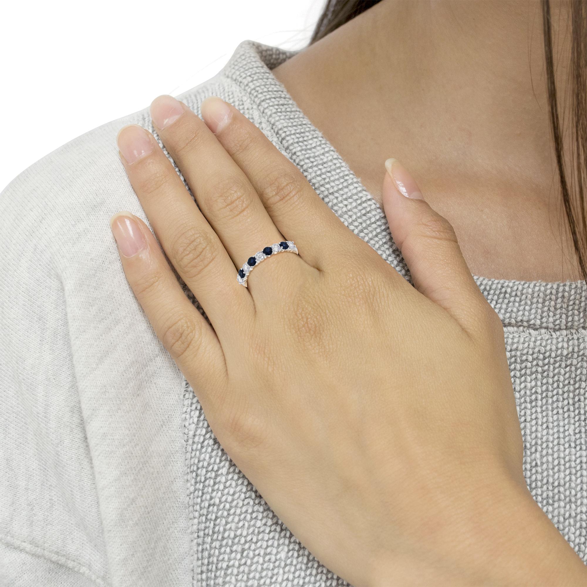 10KT White Gold 1/2 cttw Diamond and 3MM Created Gemstone Band Ring (H-I, I1-I2) - Friggin Jewelry