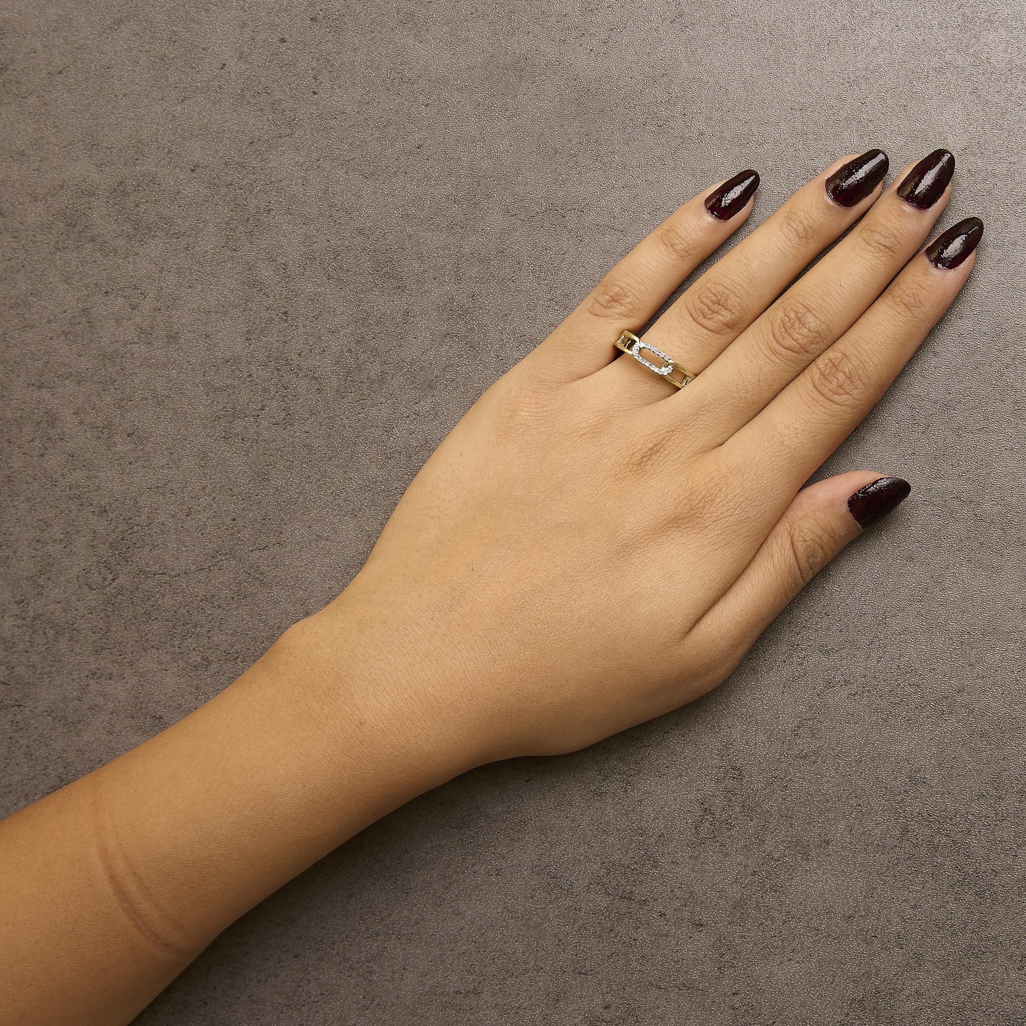 10K Yellow Gold Diamond Accent Paperclip Band Ring (I-J Color, I2-I3 Clarity) - Friggin Jewelry