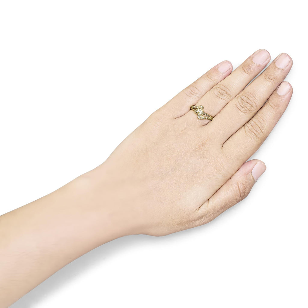 14K Yellow Gold Plated .925 Sterling Silver Diamond Accent Filigree Heart Promise Ring (I-J Color, I3 Clarity) - Friggin Jewelry