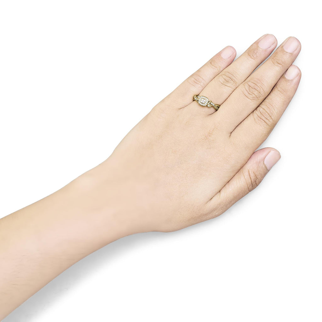 Anello di fidanzamento con alone composito di diamanti taglio rotondo da 1/10 ct in argento sterling 925 placcato oro giallo 14 carati - Friggin Jewelry