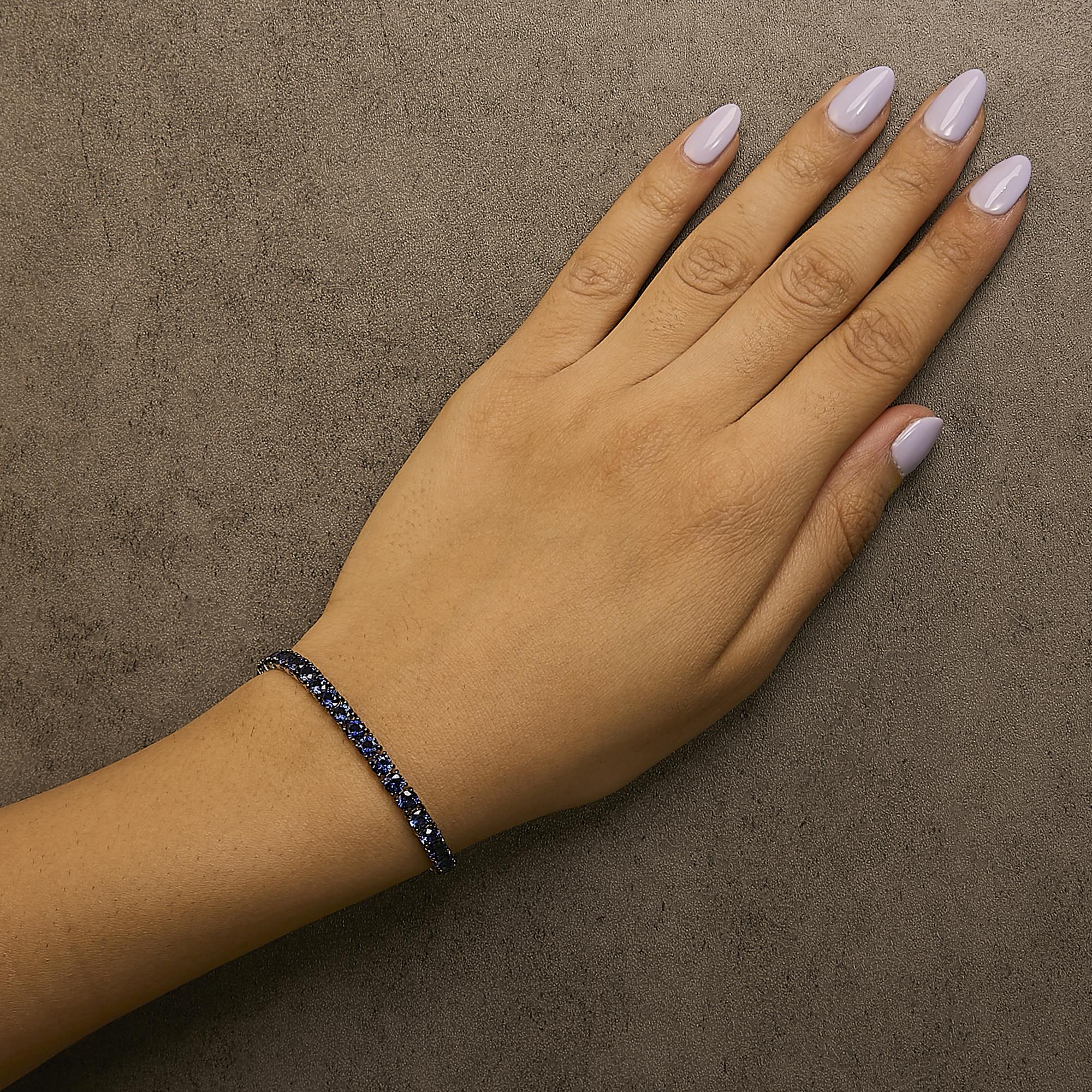 Men's .925 Sterling Silver Created Blue Sapphire Tennis Bracelet - 8.5" Inches - Friggin Jewelry