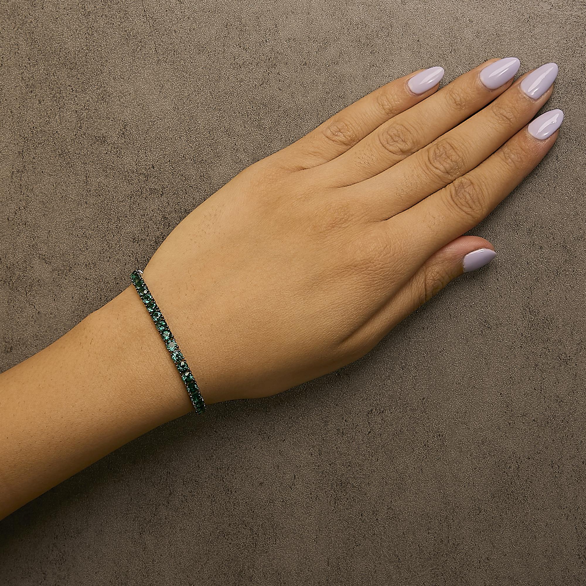 Men's .925 Sterling Silver Created Green Emerald Tennis Bracelet - 8.5" Inches - Friggin Jewelry