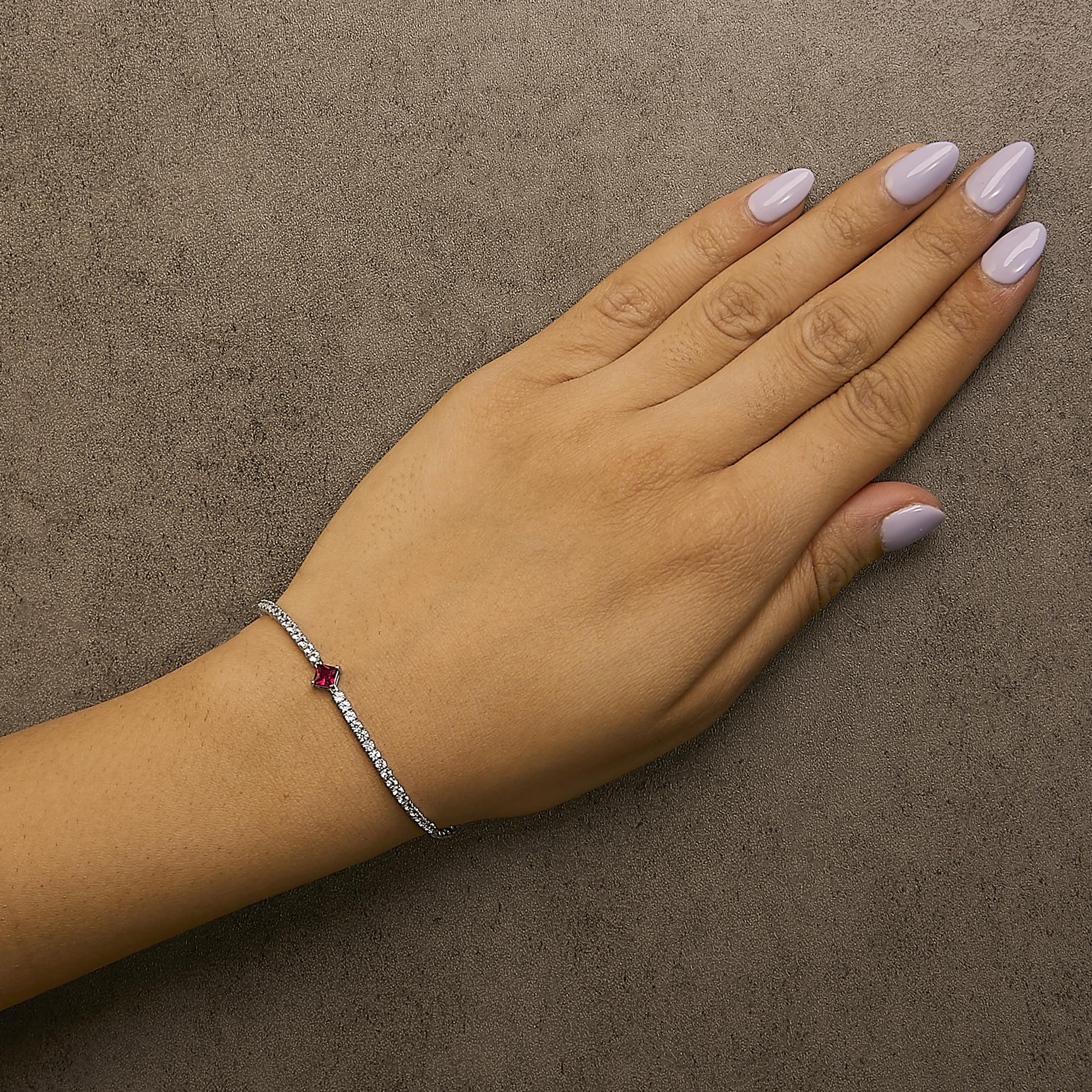 .925 Sterling Silver Created Ruby and Sapphire Adjustable Tennis Chain Bracelet - Friggin Jewelry