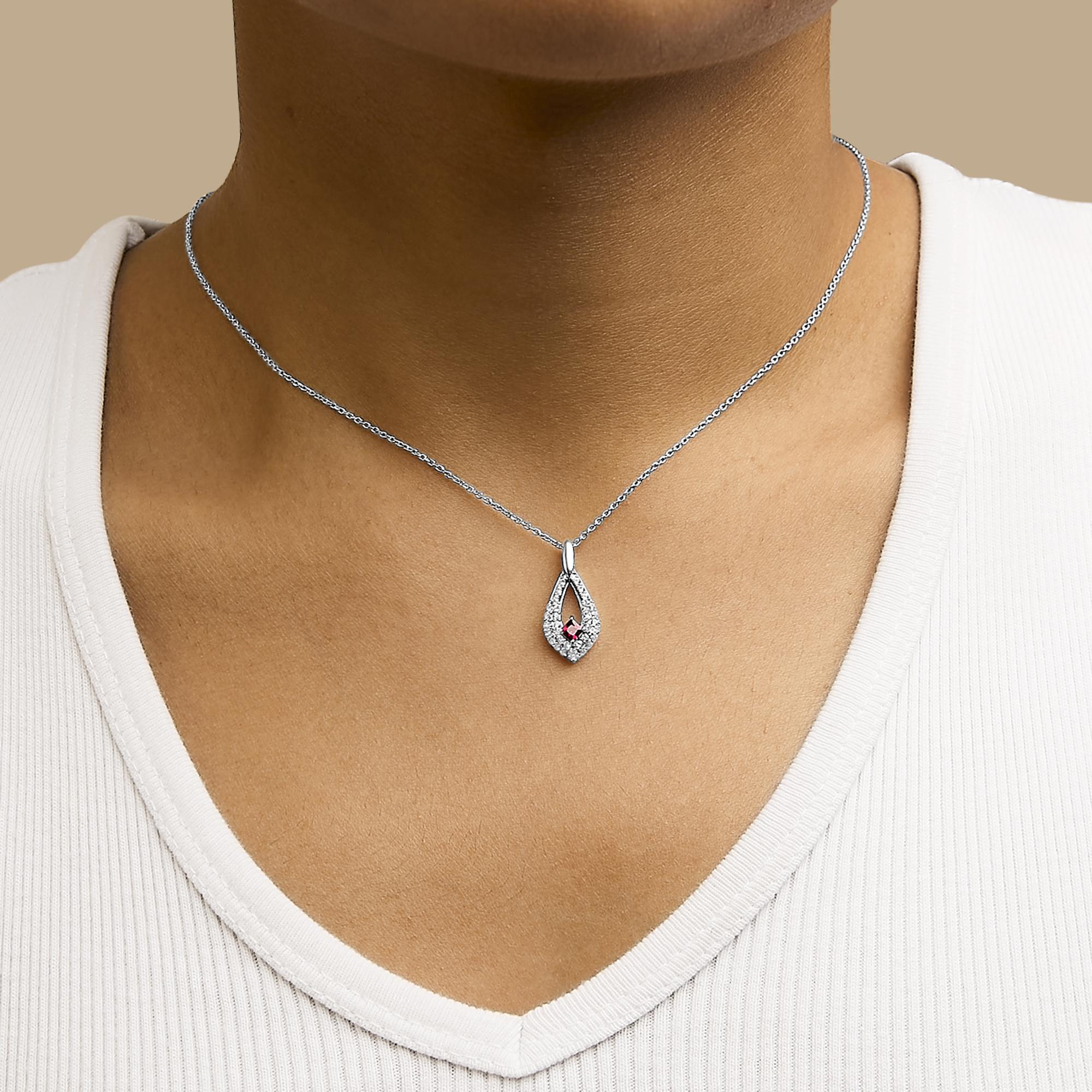 Collana con ciondolo a forma di pera in argento sterling 925 con rubino rosso e zaffiro bianco - 18" pollici - Friggin Jewelry