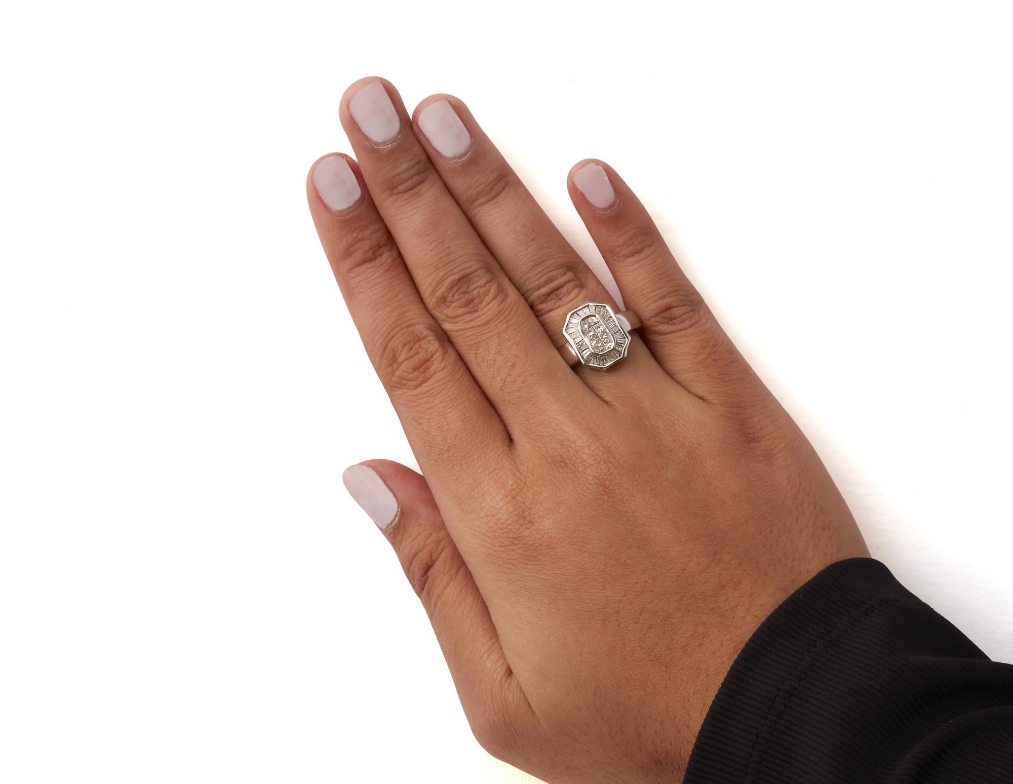 14K White Gold 1.00 Cttw Baguette and Princess-Cut Diamond Cocktail Art Deco Style Ring (H-I Color, SI1-SI2 Clarity) - Friggin Jewelry