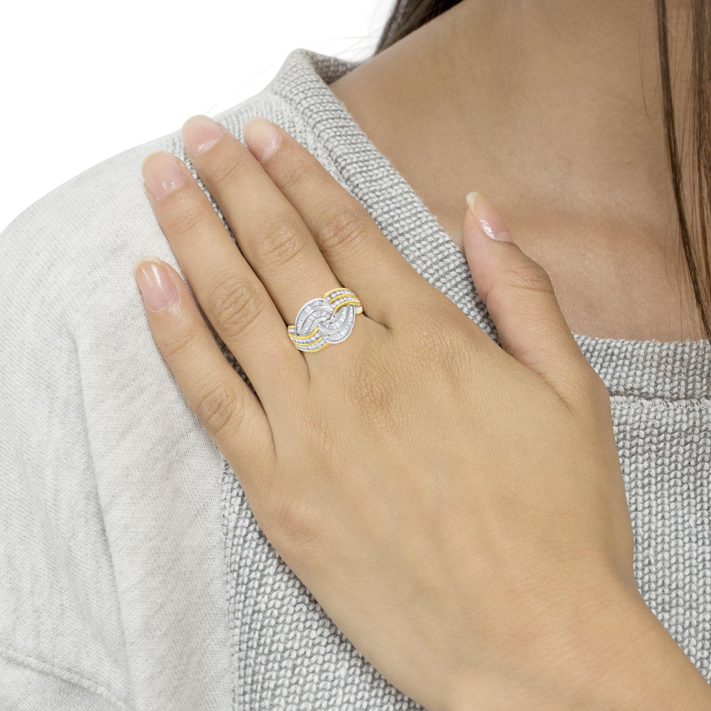 Anello bypass in oro bicolore 10 carati con diamanti (1 carato, colore HI, purezza SI1-SI2) - Friggin Jewelry