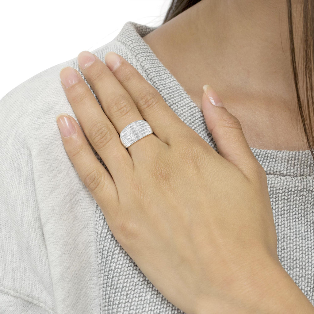 .925 Sterling Silver 1.0 Cttw Baguette-Cut Diamond 6-Row Channel Set Domed Tapered Cocktail Fashion Ring (H-I Color, I2-I3 Clarity) - Friggin Jewelry