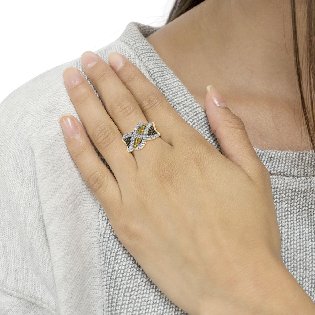 14K Yellow Gold 3/4 Cttw Champagne, Yellow and Round-Cut Diamond Ring (I-J Color, I2-I3 Clarity) - Friggin Jewelry