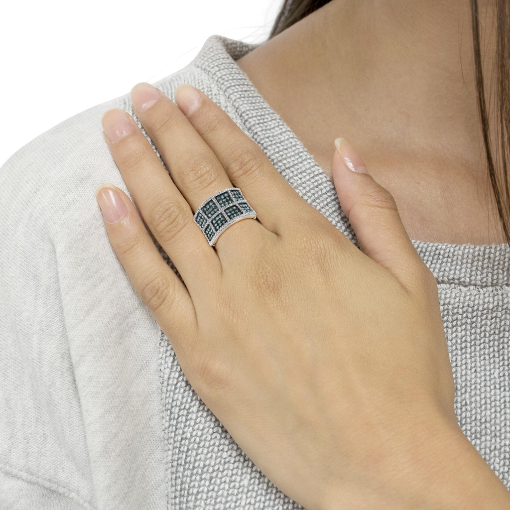 14K White Gold White and Treated Blue Diamond Cocktail Ring (1 1/2 Cttw, H-I Color, I1-I2 Clarity) - Friggin Jewelry