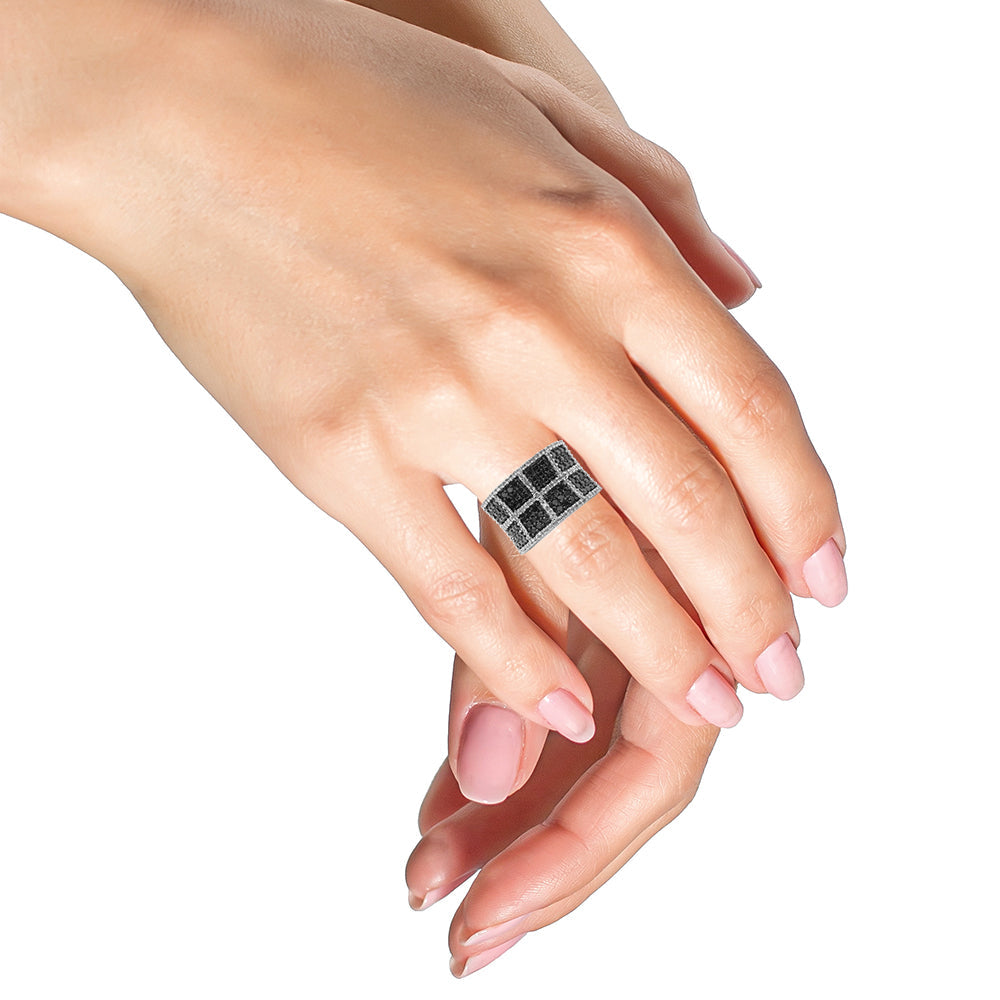 14K White Gold 1 1/2 Cttw White and Treated Black Diamond Cocktail Ring (H-I Color, I1-I2 Clarity) - Friggin Jewelry