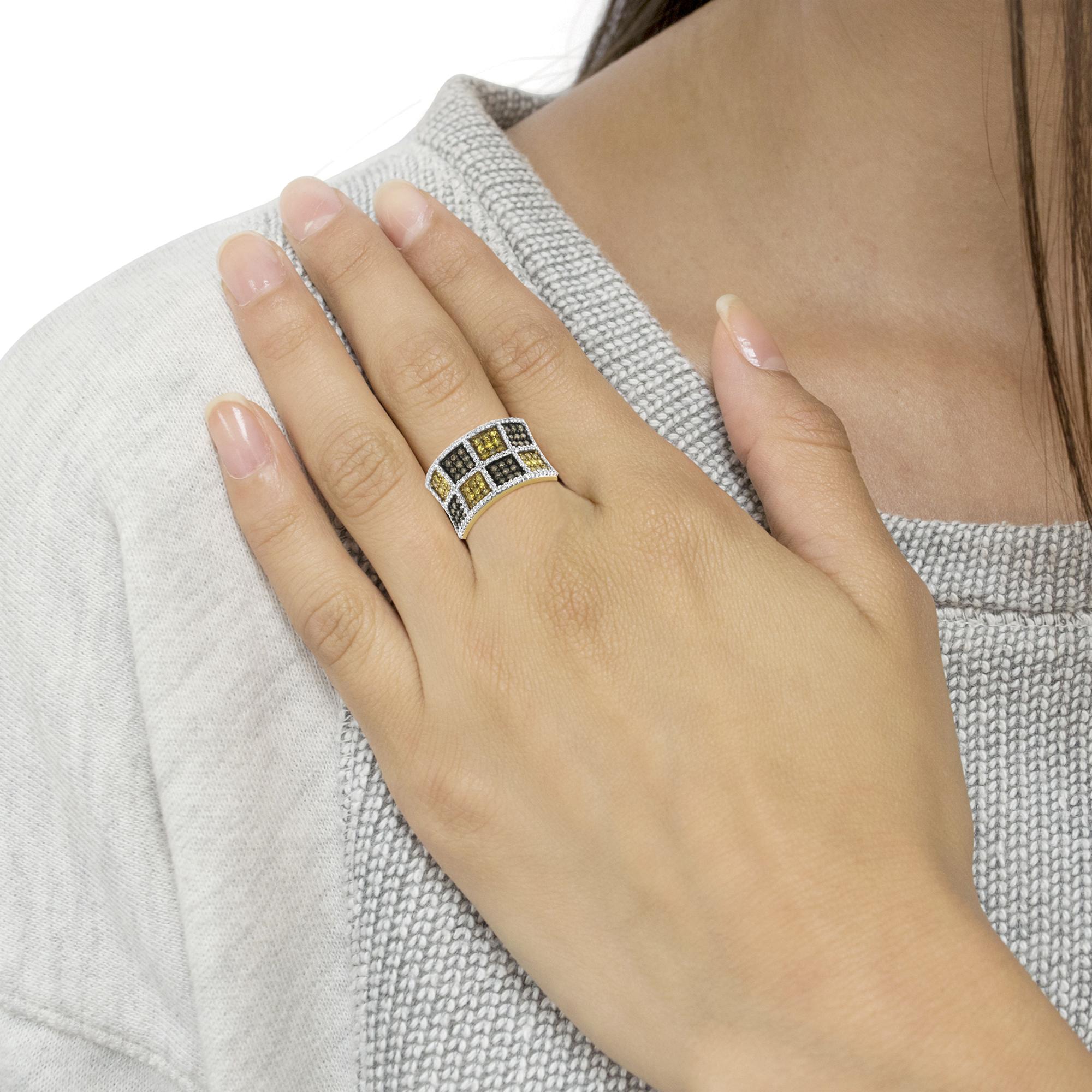 14KT Yellow Gold Champagne, Yellow and Round Diamond Band Ring (1 1/2 cttw, H-I Color, I1-I2 Clarity) - Friggin Jewelry