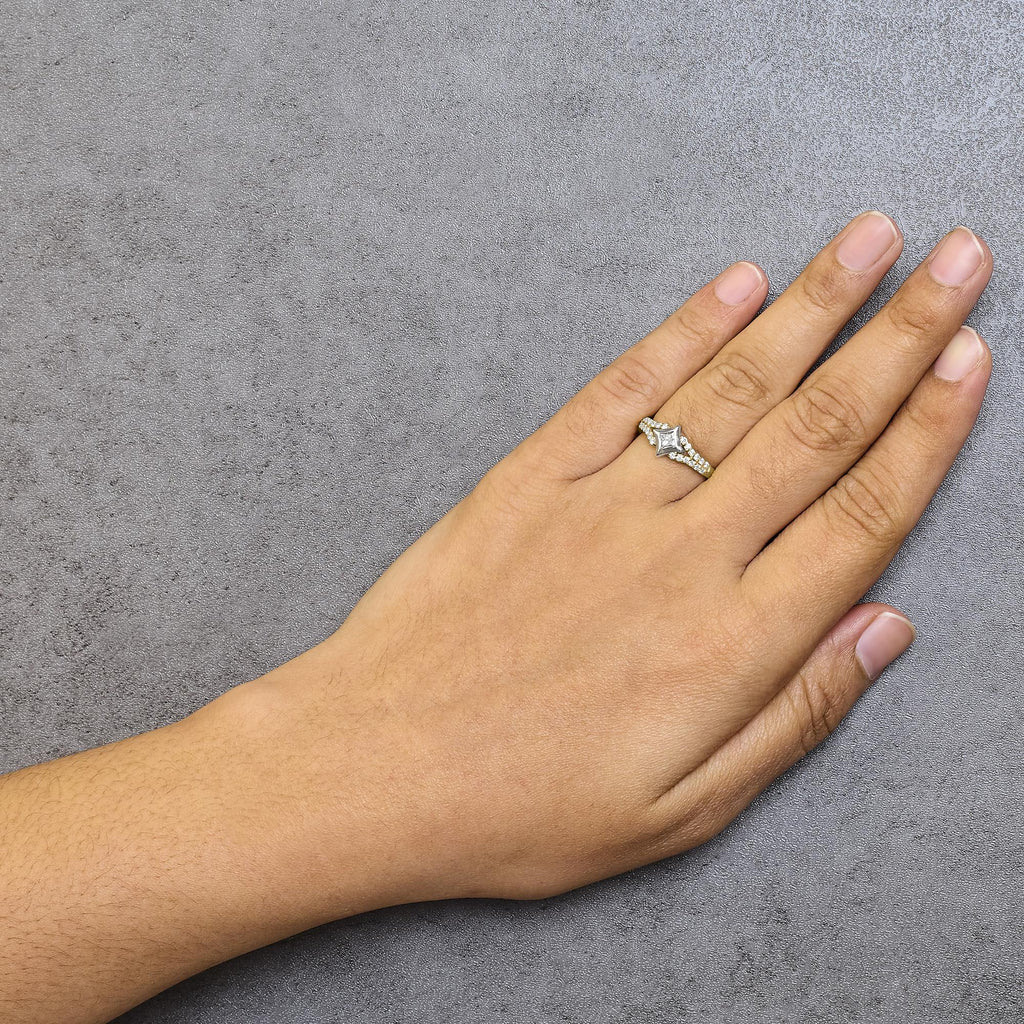 10K Two Tone Color 1/2 Cttw Diamond Kite and Split Shank Ring (H-I Color,SI2-I1 Clarity) - Friggin Jewelry