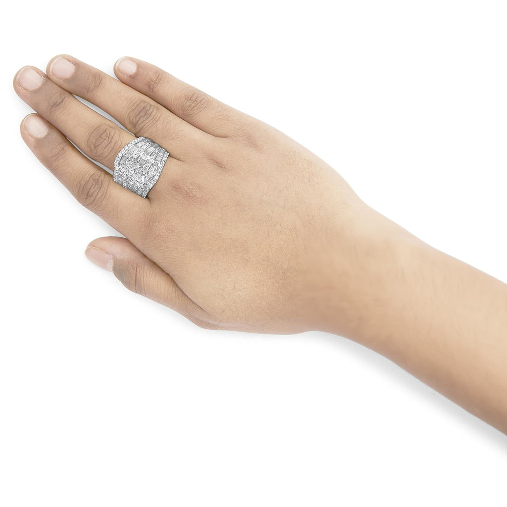 10K White Gold 2 1/2 Cttw Round and Baguette-Cut Diamond Multi-Row Bypass Ring (J-K Color, I2-I3 Clarity) - Friggin Jewelry Premium