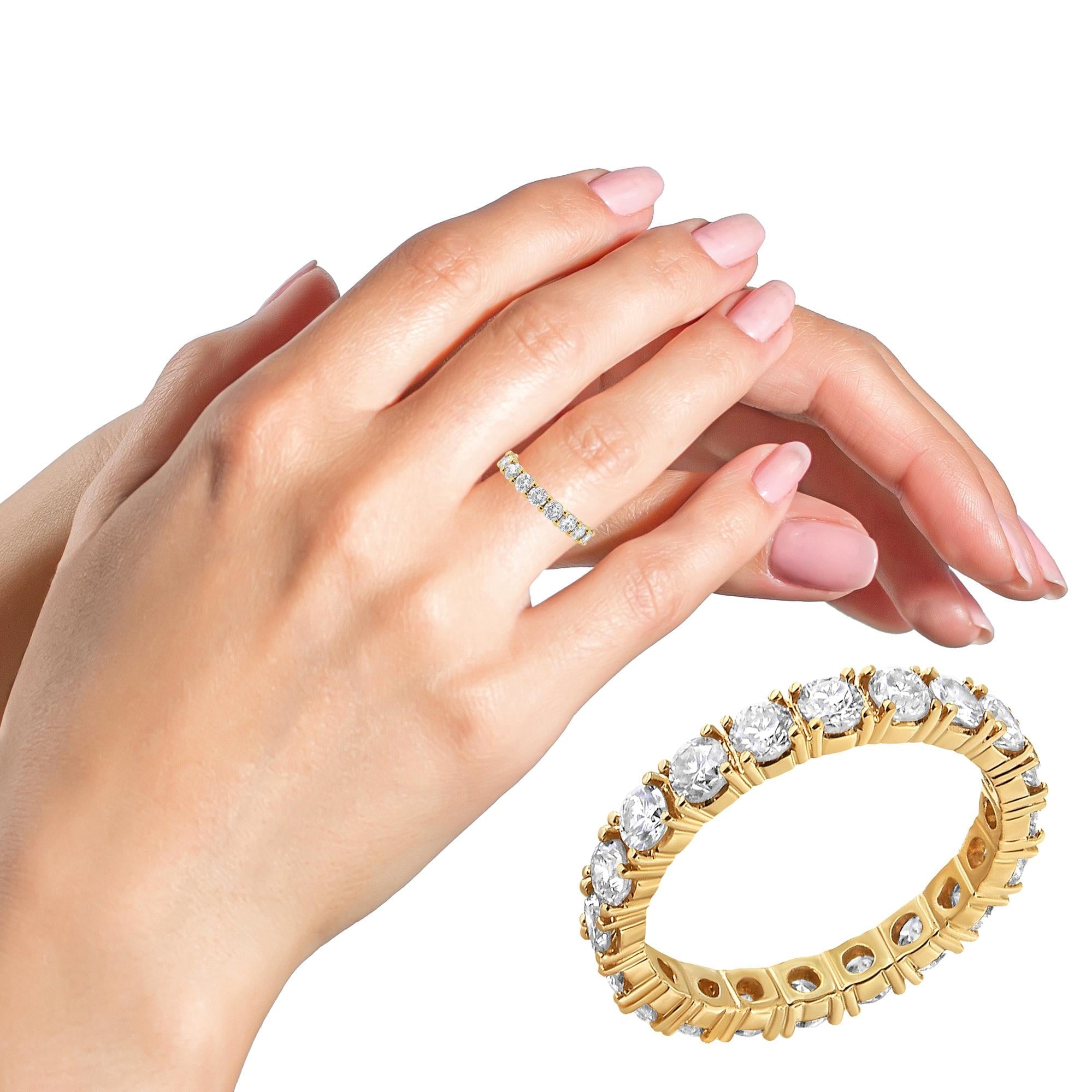 14K Yellow Gold 2.00 Cttw Shared Prong Set Round Cut Diamond Eternity Band (J-K Color, VS1-VS2 Clarity) - Friggin Jewelry