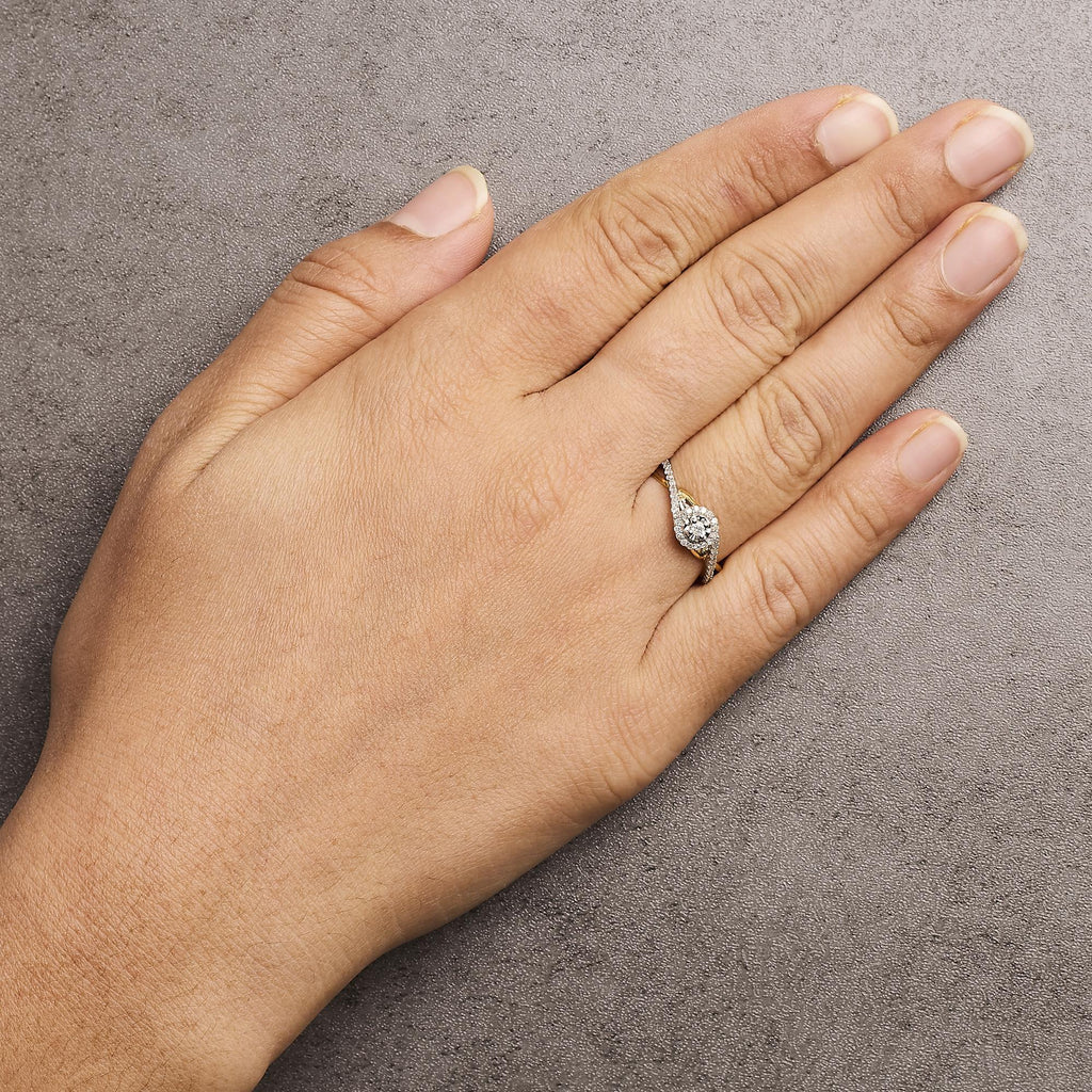 14K Yellow Gold Plated .925 Sterling Silver 1/4 Cttw Diamond Bypass and Halo Promise Ring (I-J Color, I3 Clarity) - Friggin Jewelry
