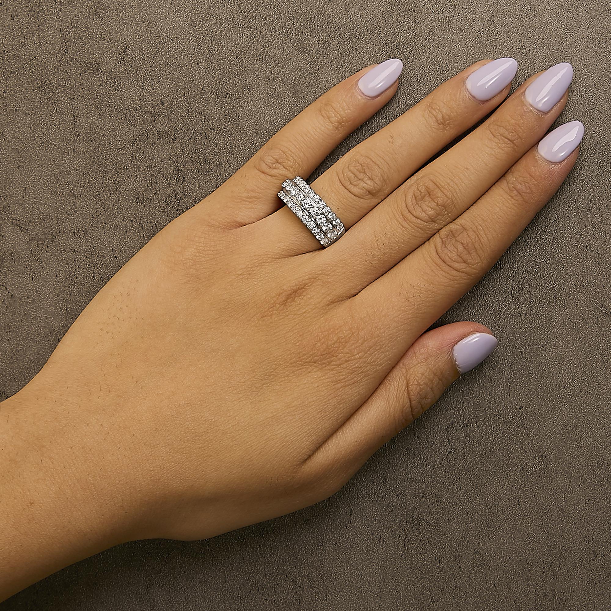 .925 Sterling Silver 2.0 Cttw Lab Grown Diamond 3 Row Band Ring (F-G Color, VS1-VS2 Clarity - Friggin Jewelry