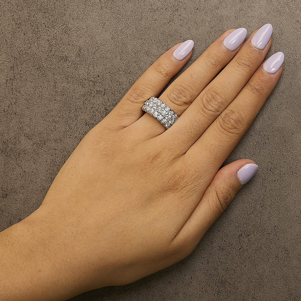 .925 Sterling Silver 3.0 Cttw Lab Grown Diamond 3 Row Band Ring (F-G Color, VS1-VS2 Clarity) - Friggin Jewelry