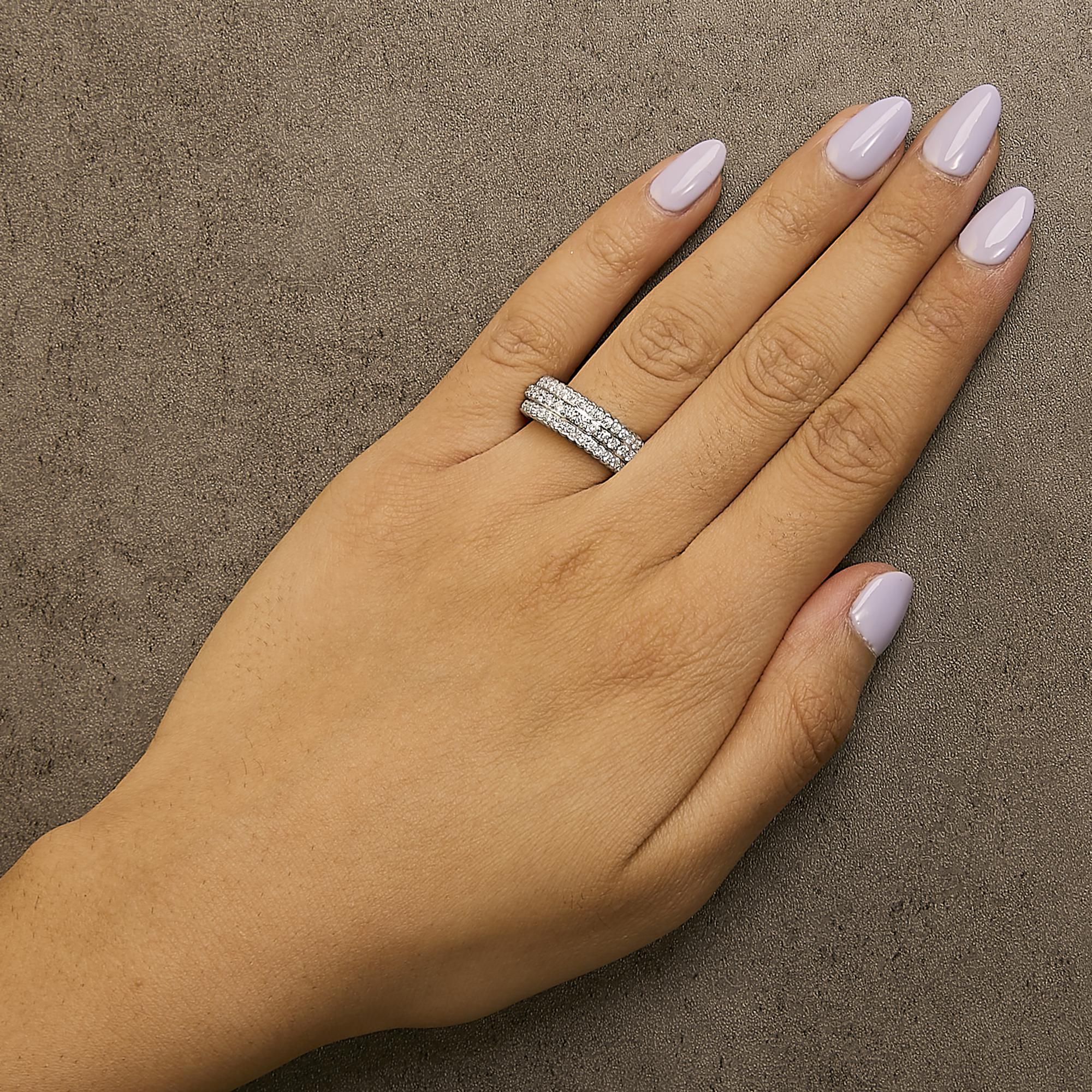 Anillo de tres filas de diamantes cultivados en laboratorio de 1,0 ct en plata esterlina 925 (color FG, claridad VS1-VS2) - Friggin Jewelry