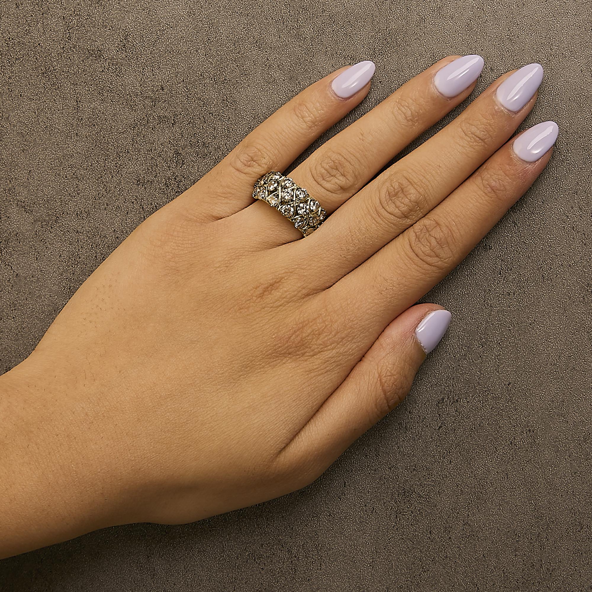 10K Yellow Gold Plated .925 Sterling Silver 3.0 Cttw Champagne Diamond Multi Lattice Band Ring - Friggin Jewelry