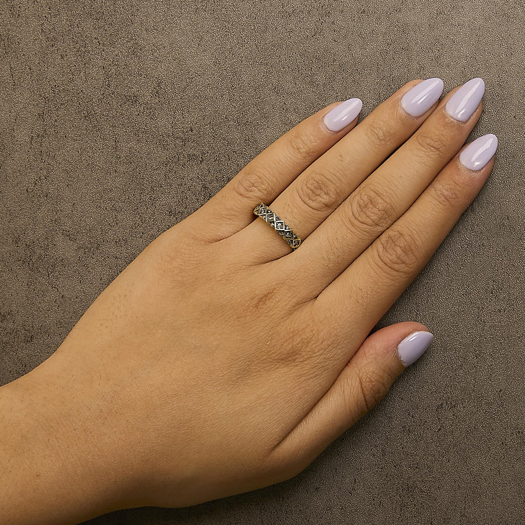 10K Yellow Gold Plated .925 Sterling Silver 1/4 Cttw Champagne Diamond Geometric Band Ring - Friggin Jewelry