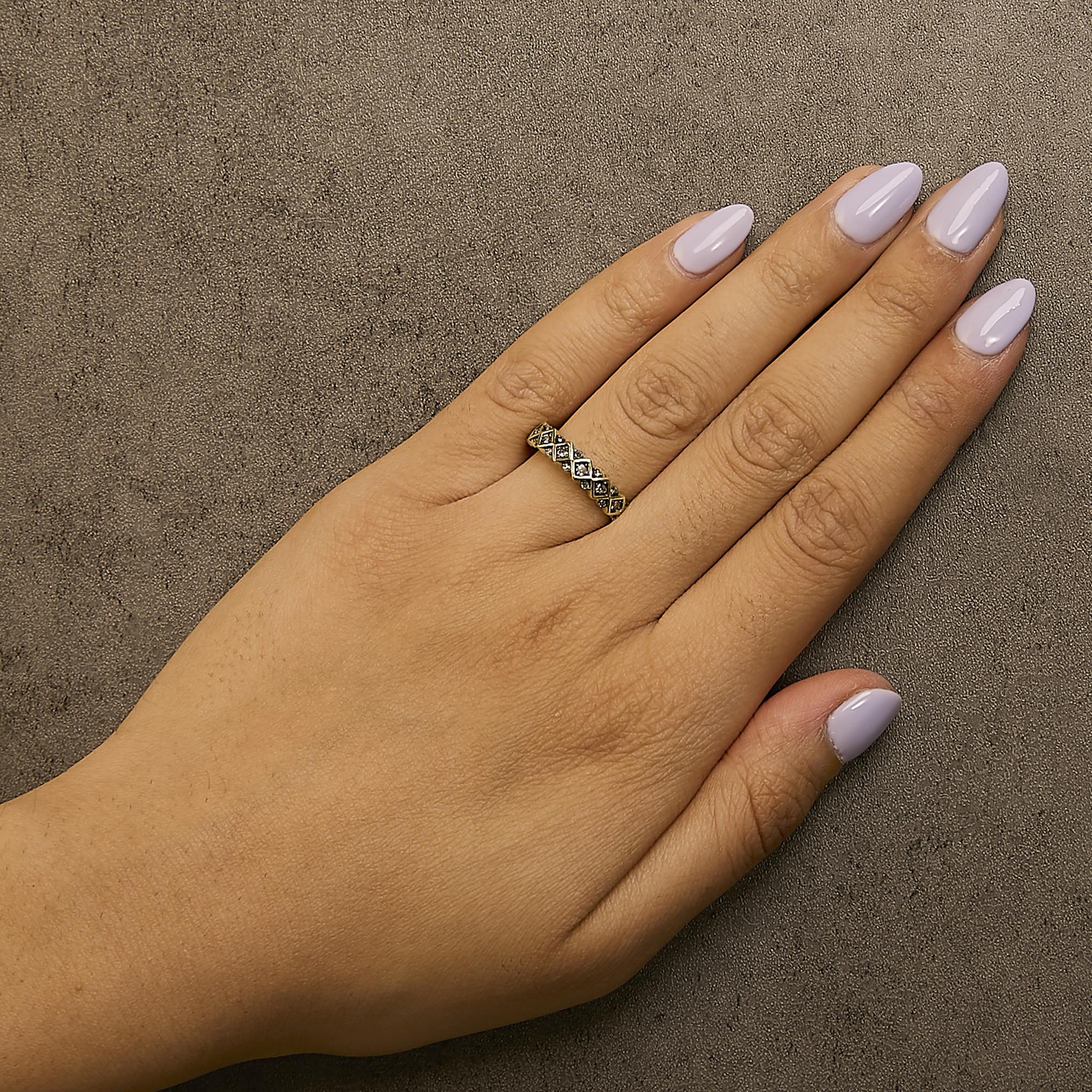 10K Yellow Gold Plated .925 Sterling Silver 1/4 Cttw Champagne Diamond Geometric Band Ring - Friggin Jewelry