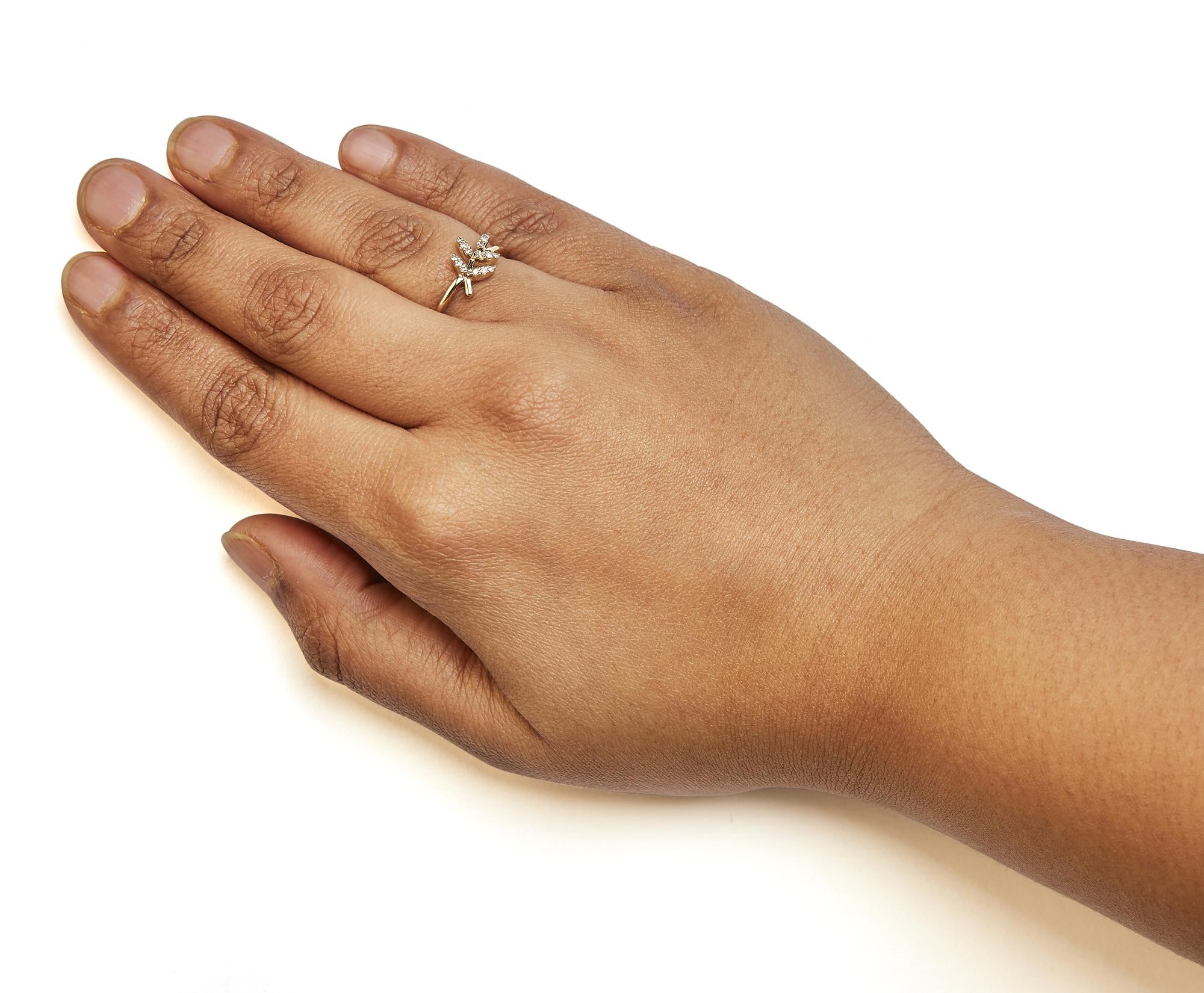 10K Yellow Gold 1/10 Cttw Diamond Leaf and Branch Ring (H-I Color, I1-I2 Clarity) - Friggin Jewelry
