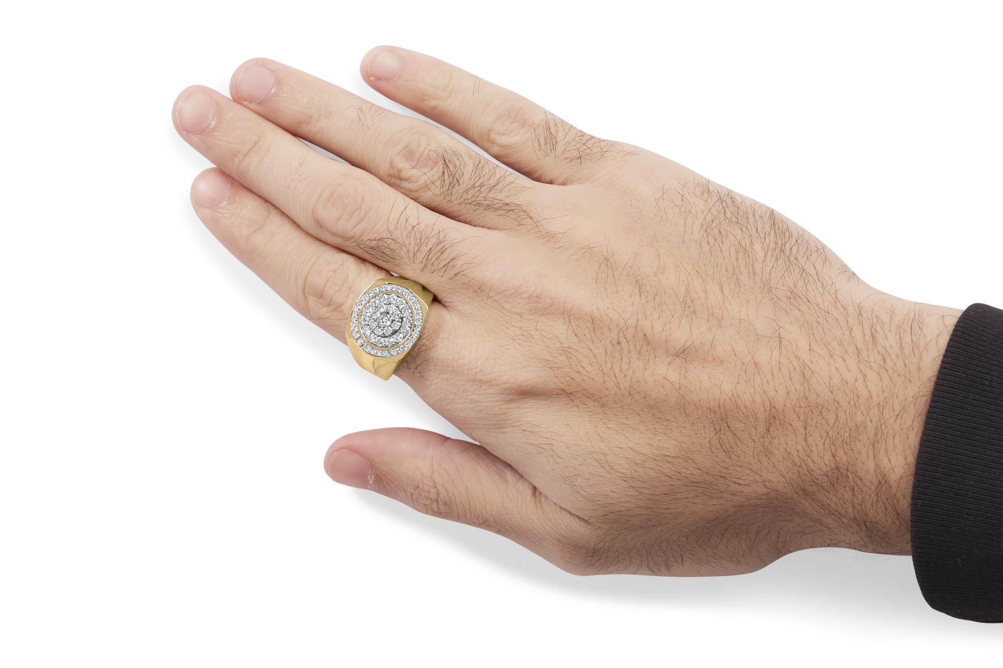 10K Yellow Gold 1 1/2 Cttw Diamond Cluster and Halo Signet Mens Ring (K-L Color, I1-I2 Clarity) - Friggin Jewelry