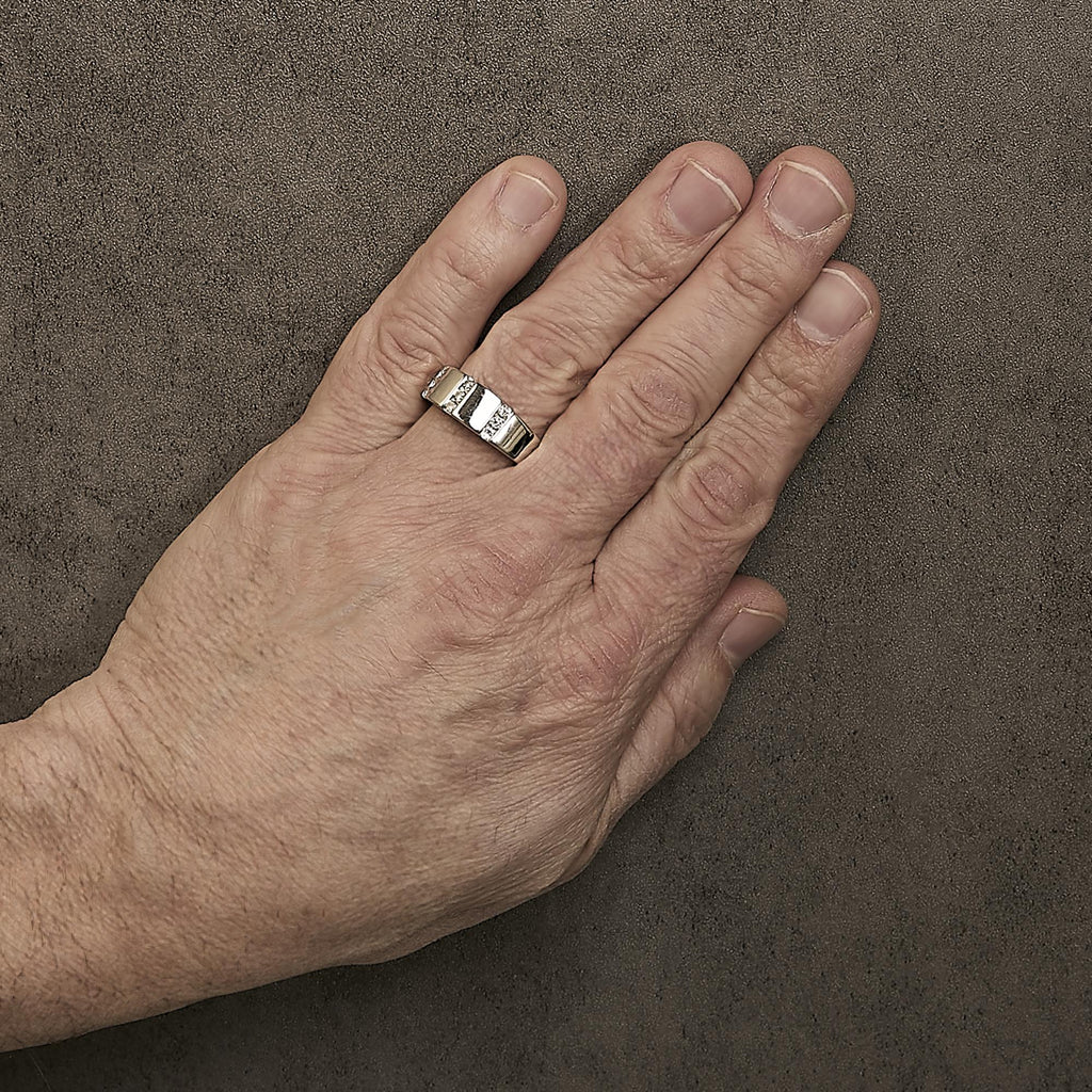 Anillo de plata de ley 925 para hombre con tres filas de diamantes de 1/2 quilates (color HI, claridad I1-I2) - Friggin Jewelry