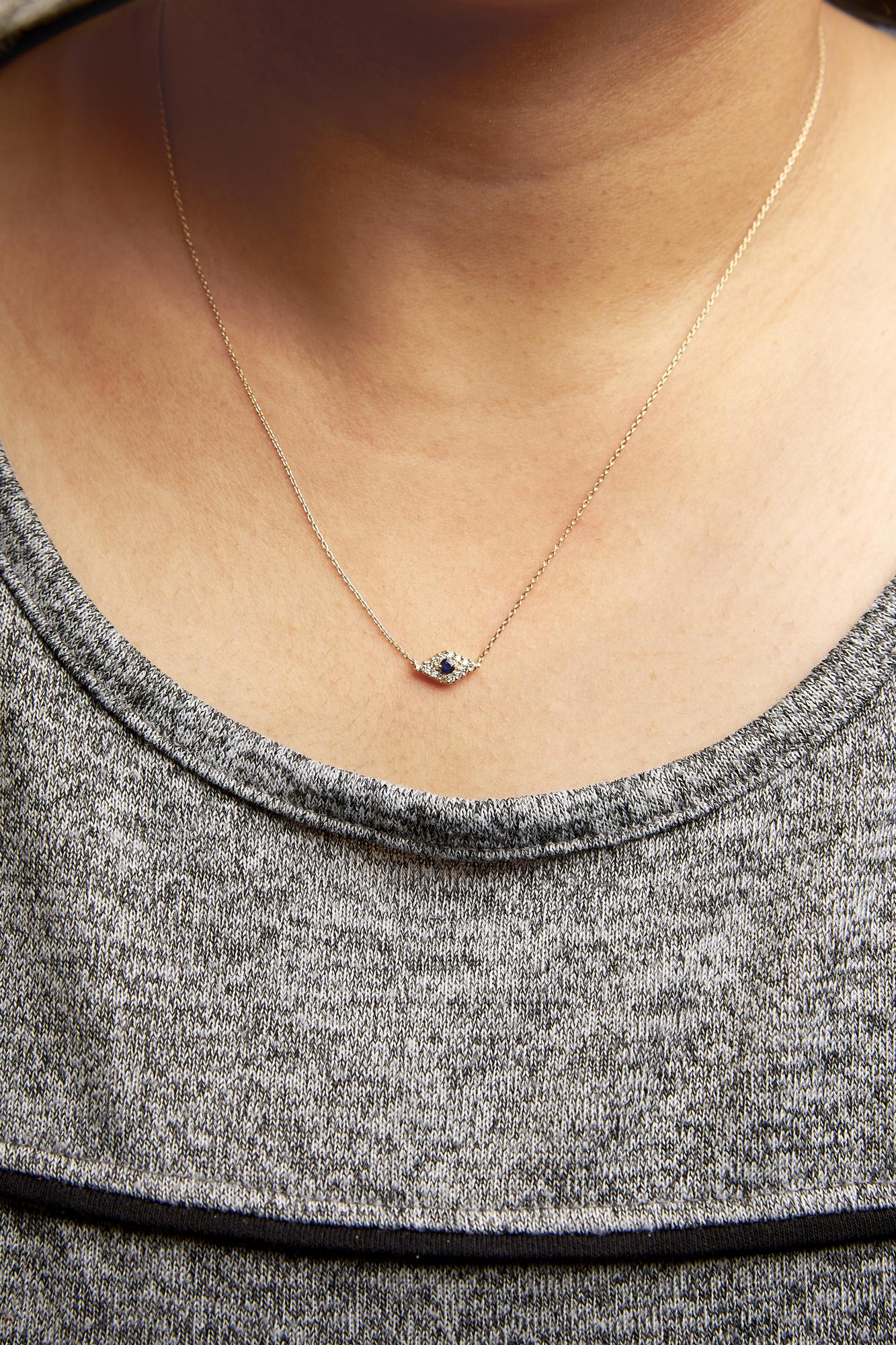 10K Yellow Gold Blue Sapphire and Diamond Accented Evil Eye 18" Inch Pendant Necklace (H-I Color, I1-I2 Clarity) - Friggin Jewelry