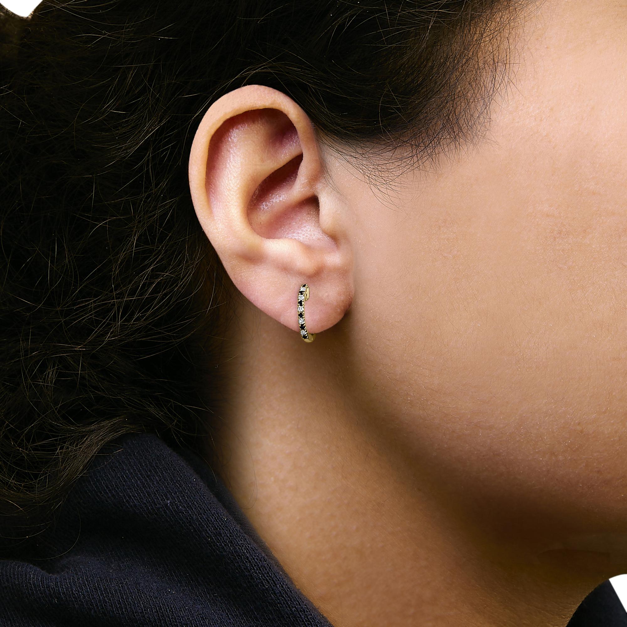 10K Yellow Gold Alternating Blue Sapphire 1/10 Cttw Diamond Huggy Hoop Earrings  (I-J Color, I1-I2 Clarity) - Friggin Jewelry