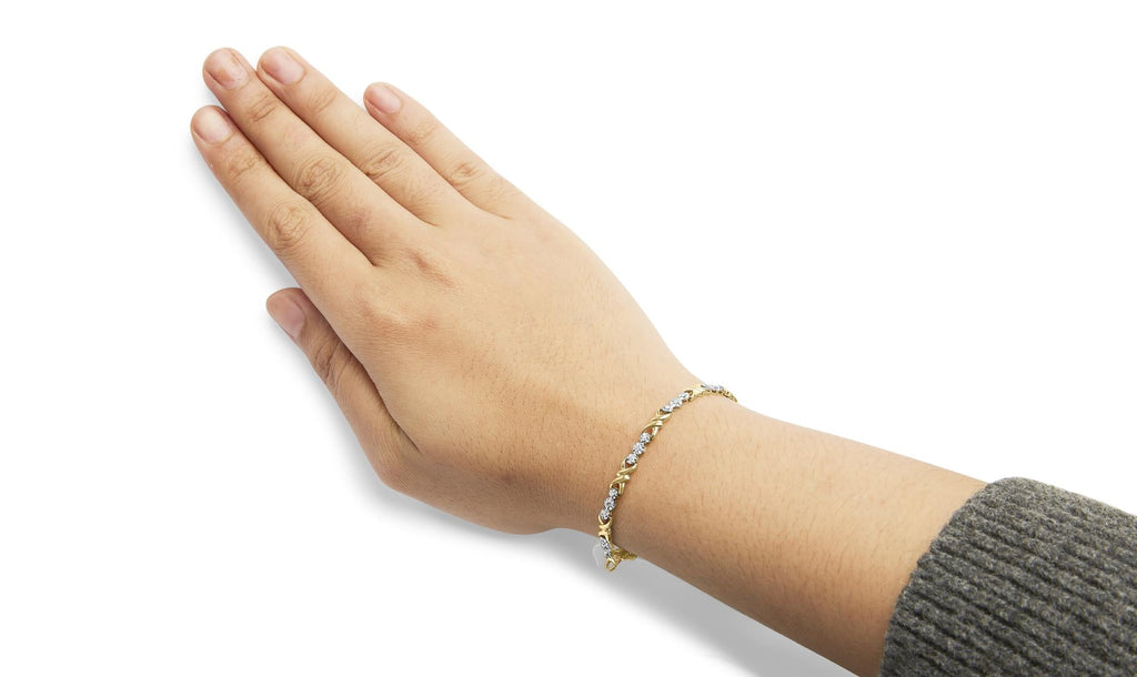 10k Yellow Gold 1/3 Cttw Diamond 3 Stone and X-Link Bracelet (I-J Color, I1-I2 Clarity) - 7.50" Inches - Friggin Jewelry