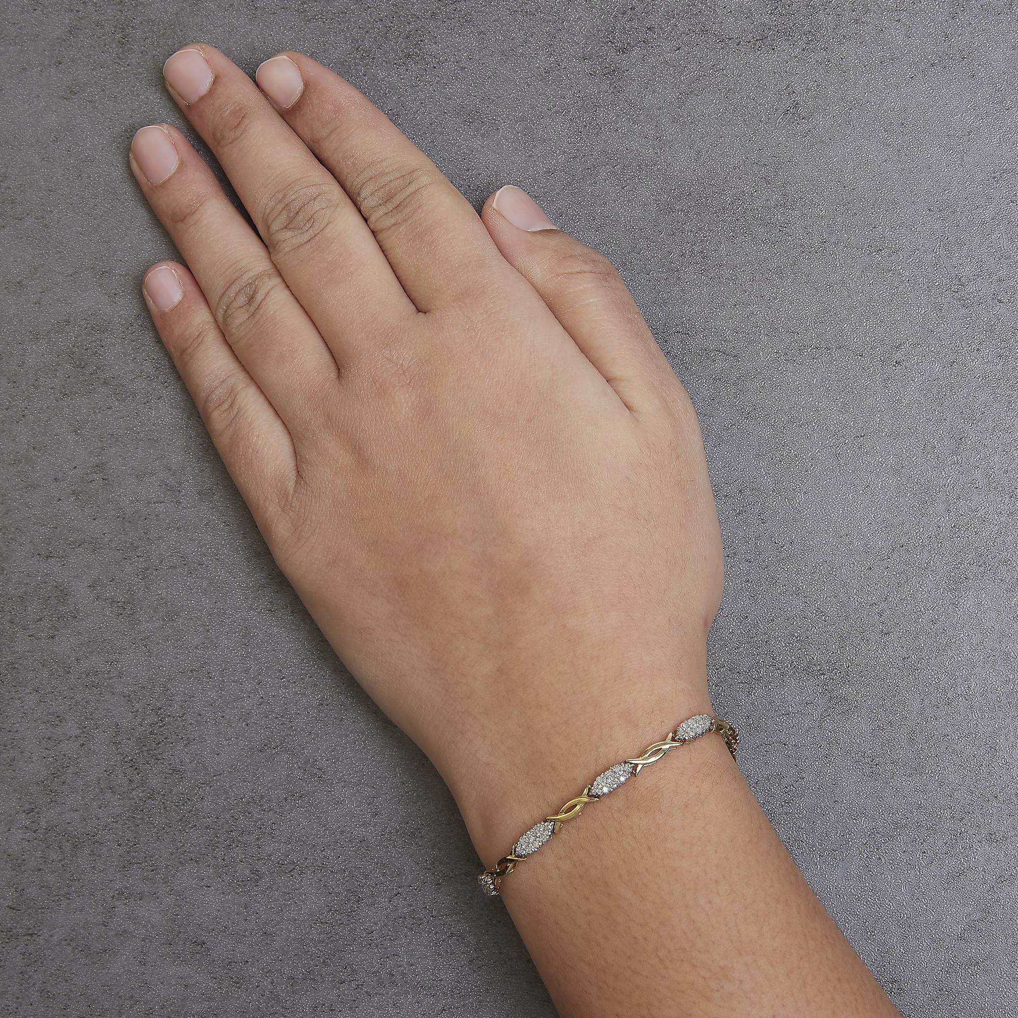 10K Yellow Gold 1.00 Cttw Round-Cut Diamond Spiral Link 7" Bracelet (H-I Color, I2-I3 Clarity) - Friggin Jewelry