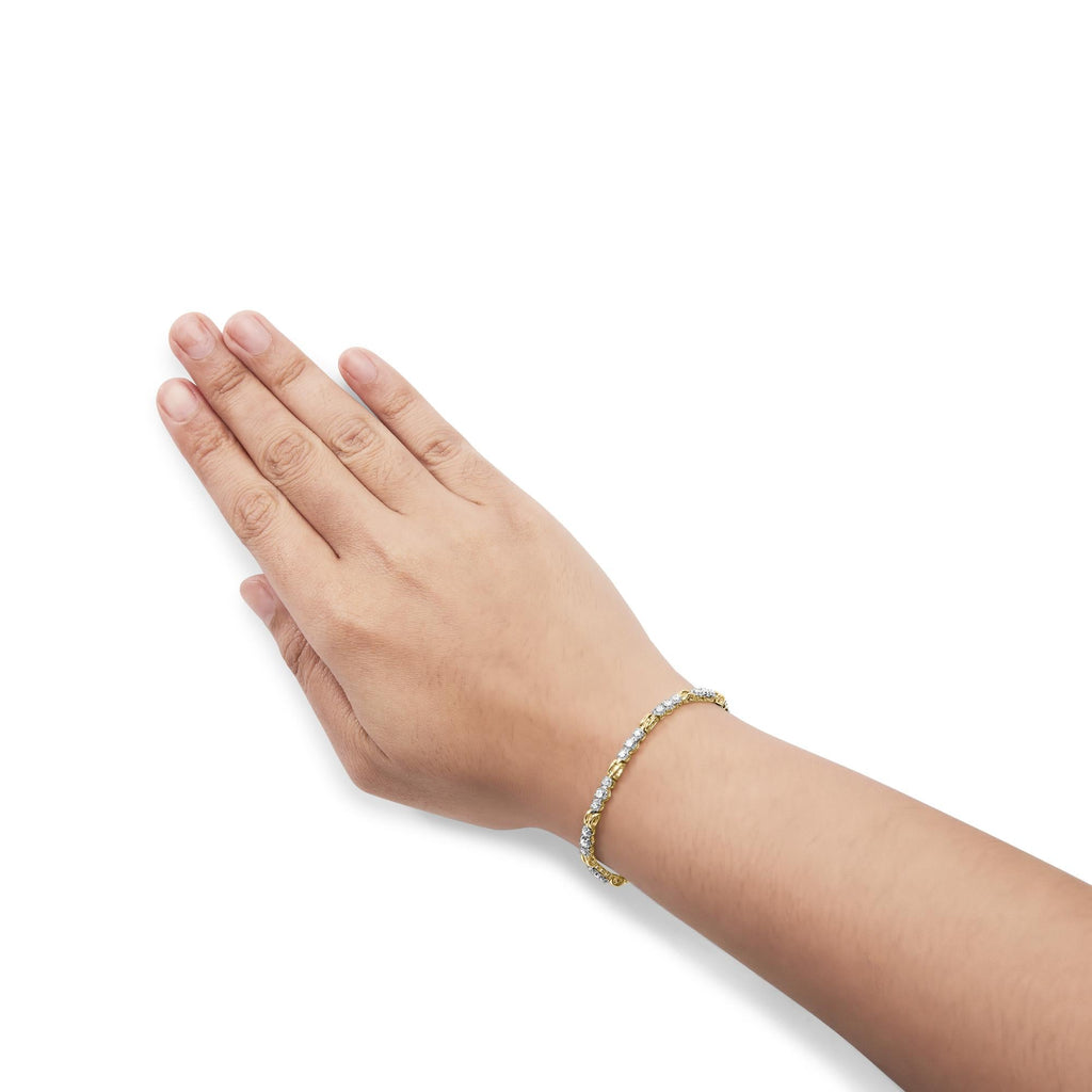 10k Yellow Gold 1.00 Cttw Diamond 3 Stone Link Bracelet (I-J Color, I1-I2 Clarity) -7.25" Inches - Friggin Jewelry Premium