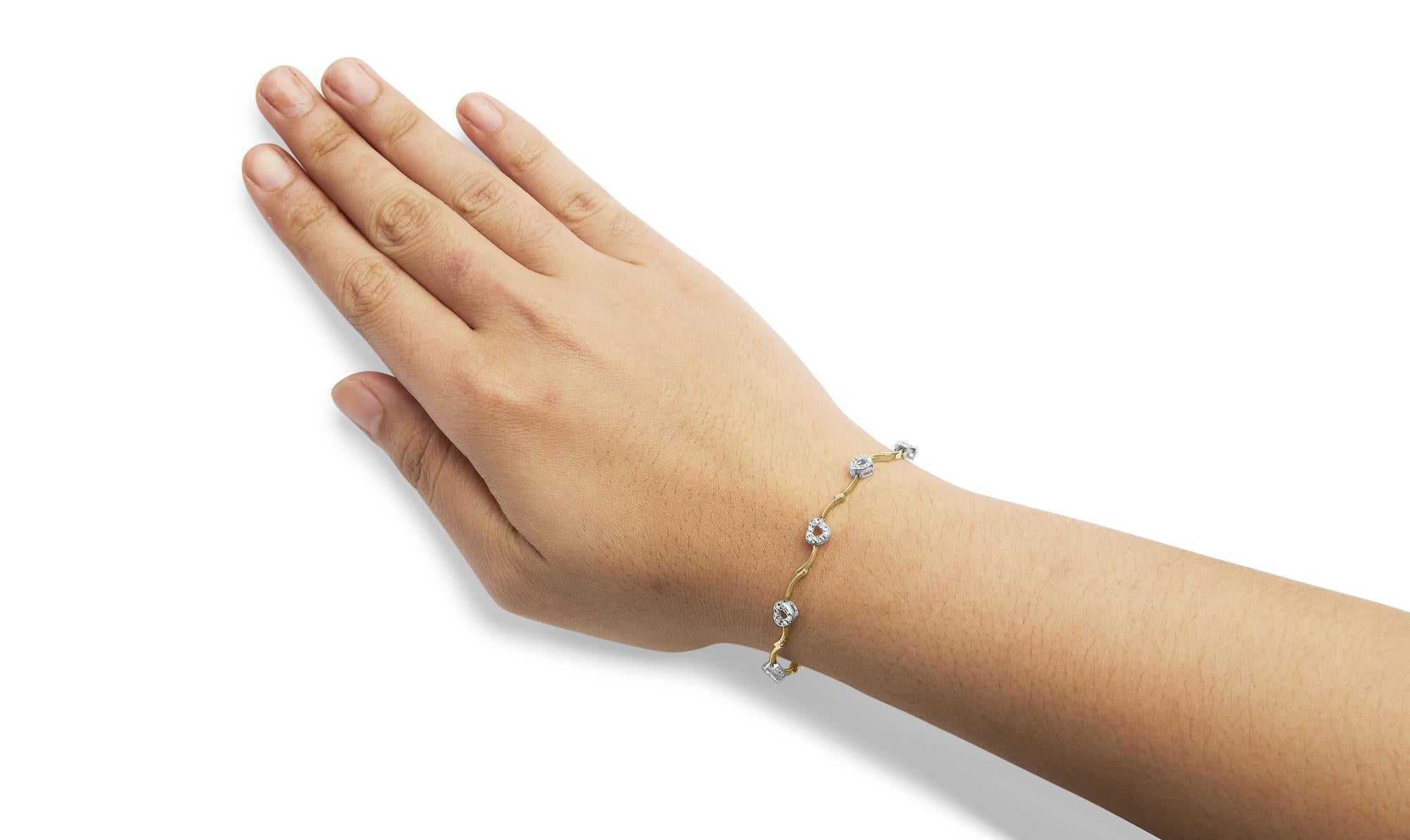 10k Two-Tone Gold 1/3 Cttw Diamond Pave Set Heart S-Link 7.25" Bracelet (I-J Color, I2-I3 Clarity) - Friggin Jewelry