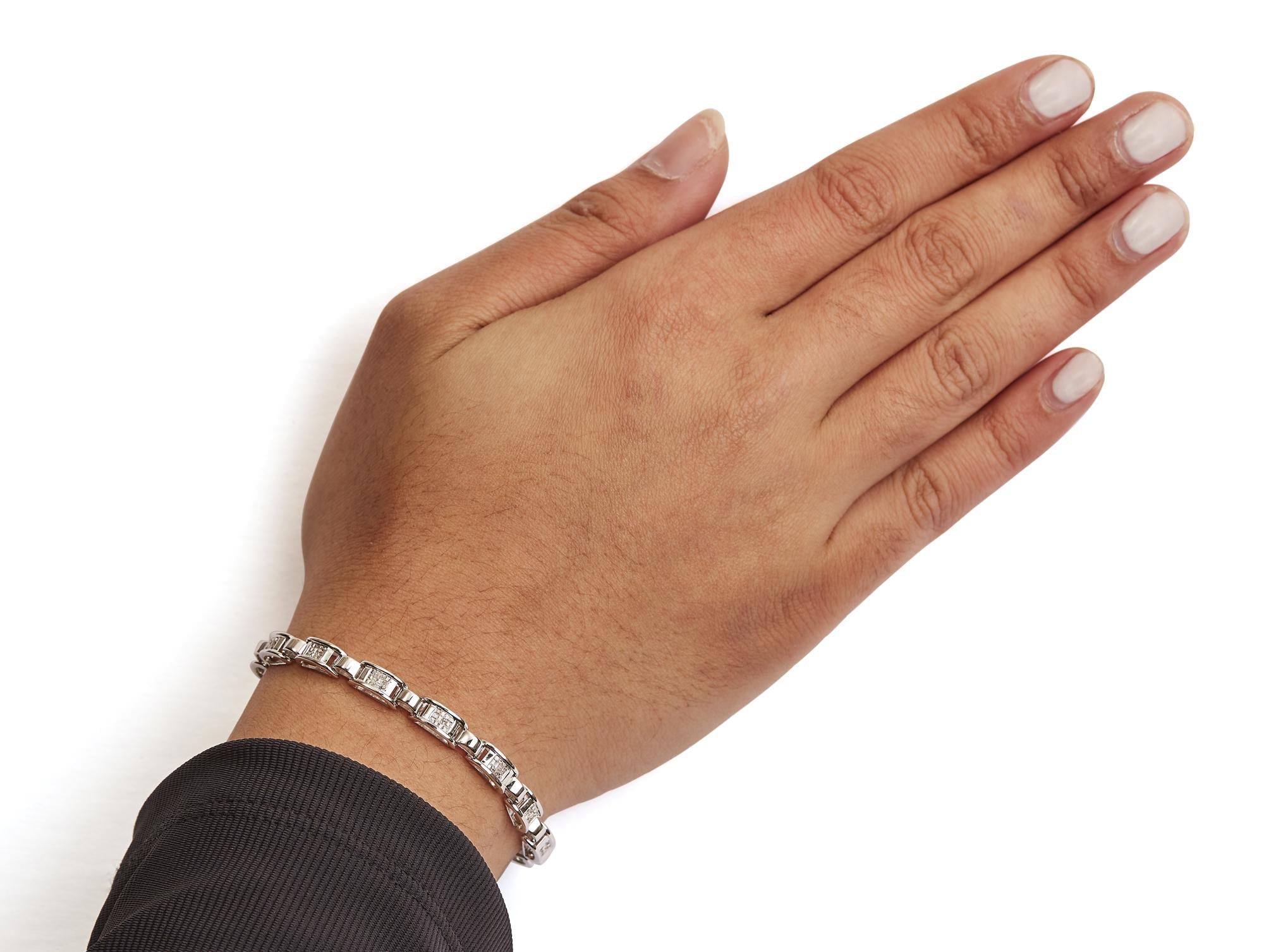 Bracciale a maglie in oro bianco 14 carati con diamanti taglio principessa da 1,00 ct (colore IJ, purezza I1-I2) - Misura 7,25 - Friggin Jewelry