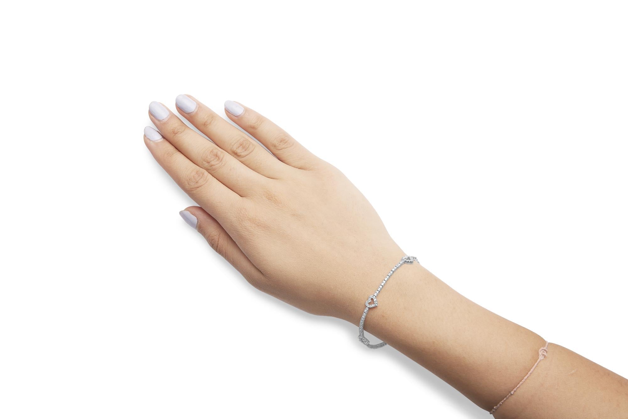 14K White Gold 1 1/2 Cttw Diamond Heart Station Strand Bracelet (H-I Color, I1-I2 Clarity) - 7.5 Inches - Friggin Jewelry Premium