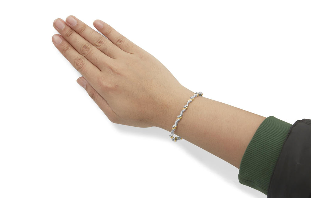 10K Yellow and White Gold 2.00 Cttw Diamond "S" Link 7" Bracelet (H-I Color, I2-I3 Clarity) - Friggin Jewelry