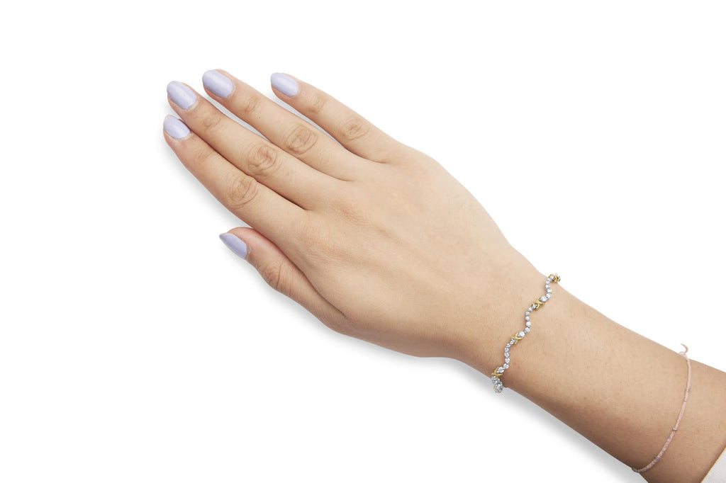 10K Two-Tone 2.00 Cttw Diamond "X" and Wave Link Bracelet (H-I Color, I1-I2 Clarity) - 7" Inches - Friggin Jewelry