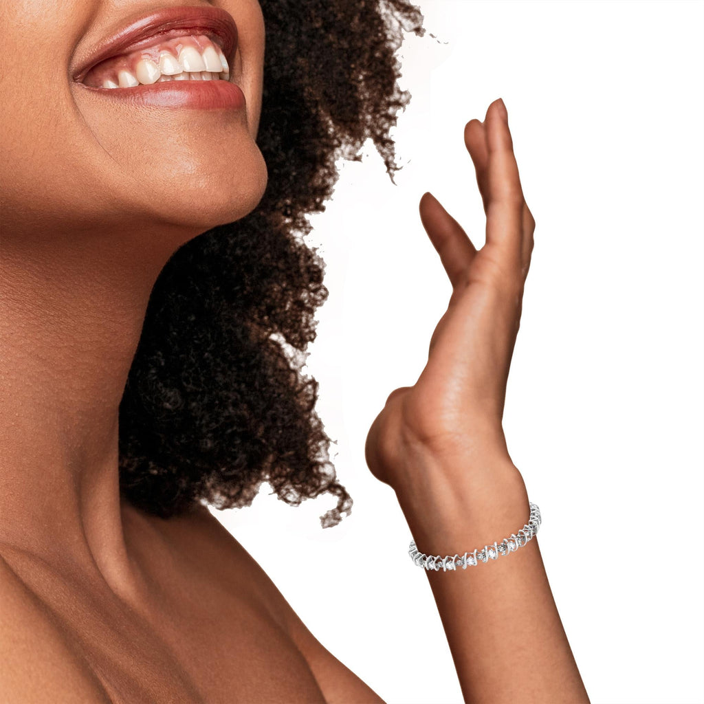 Pulsera de tenis de plata de ley 925 con piedra de nacimiento cultivada en laboratorio y diamantes redondos de 1/6 ct (color HI, claridad I1-I2) - Friggin Jewelry