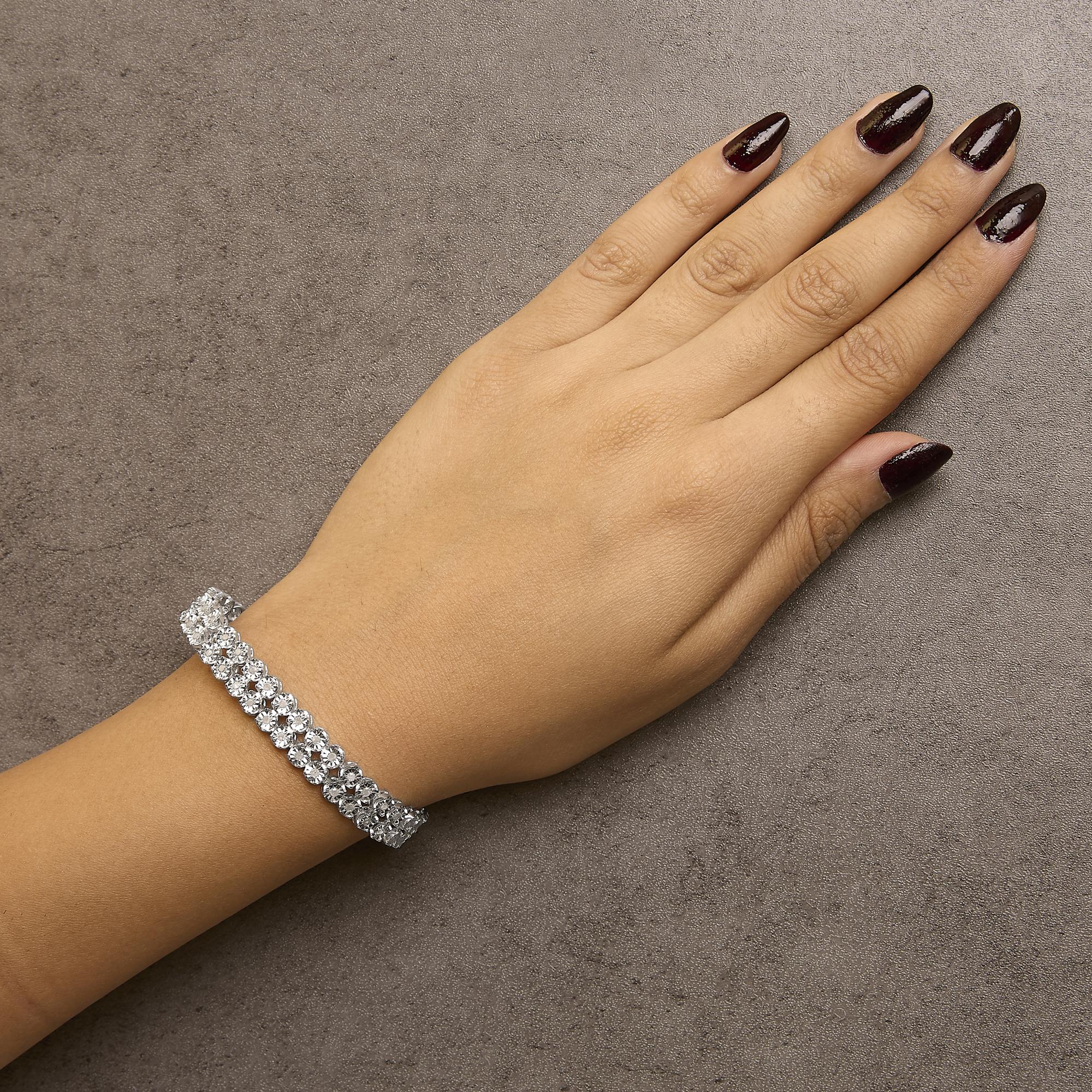Pulsera de eslabones de dos filas de diamantes engastados milagros de 2,0 quilates en plata de ley 925 - 18 cm - Friggin Jewelry